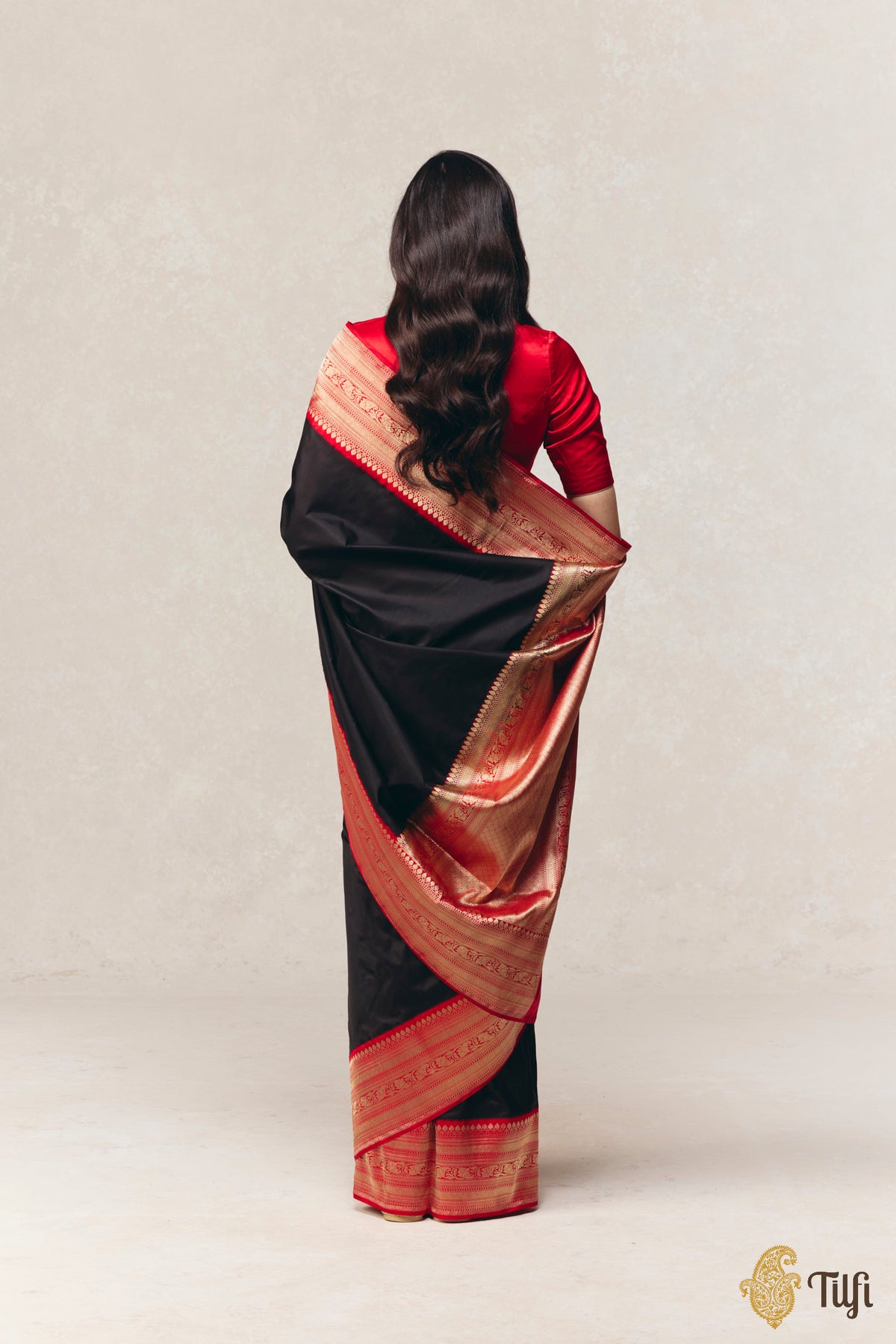 Black-Red Pure Katan Silk Banarasi Kadiyal Handloom Saree