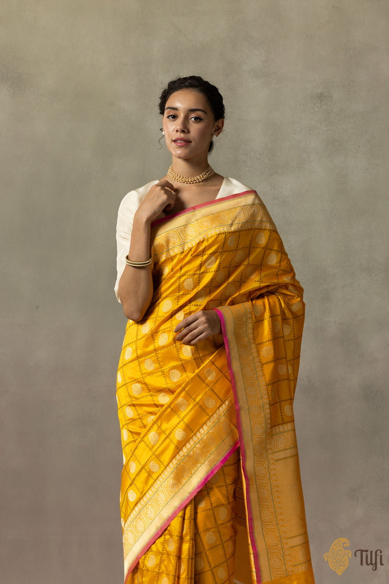 'Ragini' Orange-Yellow Pure Katan Silk Banarasi Handloom Saree - Tilfi