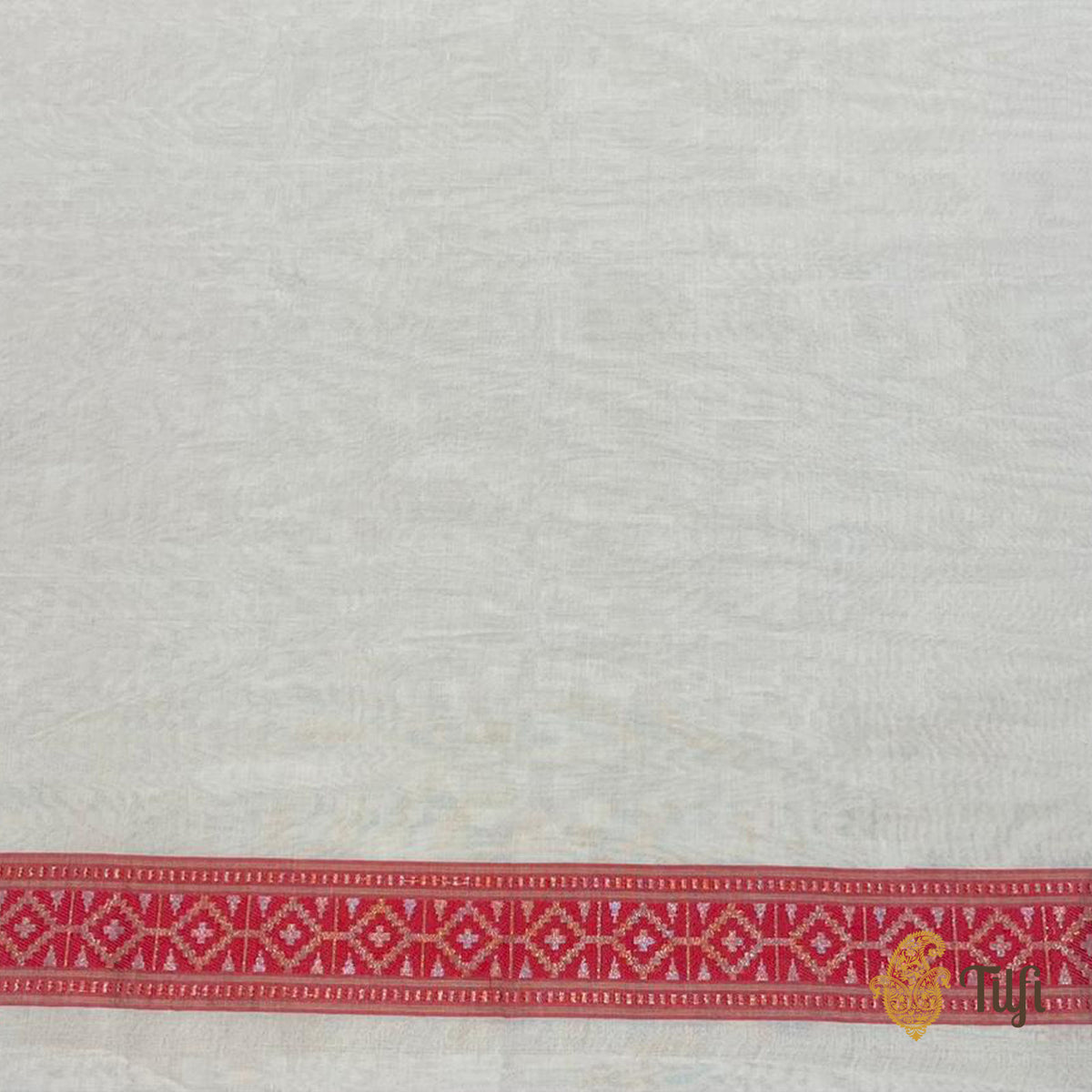 Pre-Order: 'Maitreyi' White-Red Pure Cotton Real Zari Banarasi Handloom Saree