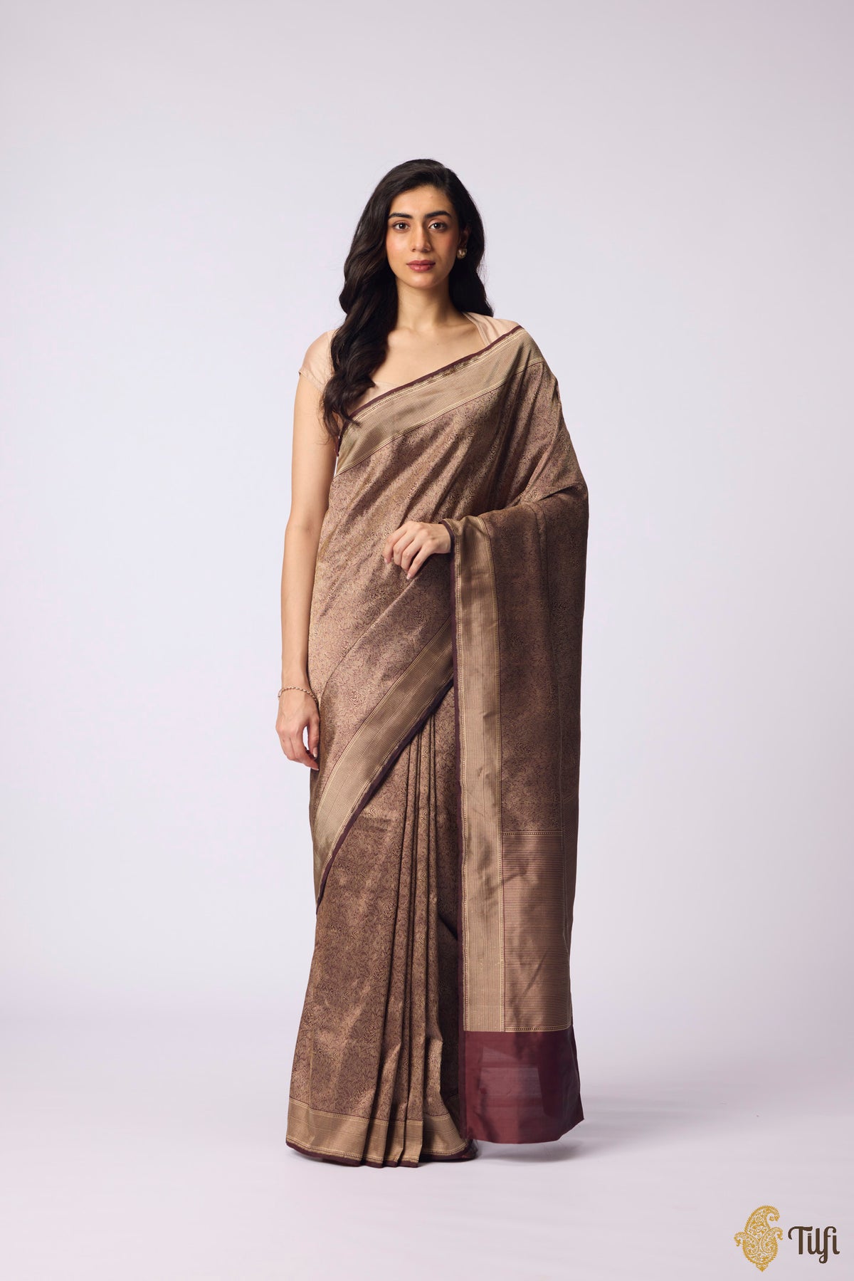 'Empress of the Wild' Dark Brown Pure Katan Silk Banarasi Handloom Saree