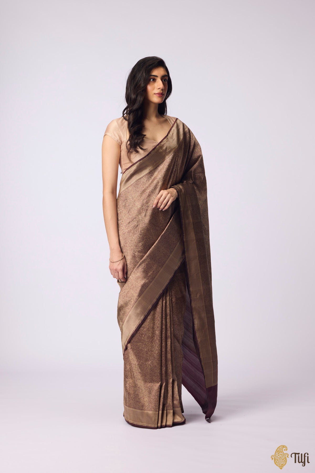 'Empress of the Wild' Dark Brown Pure Katan Silk Banarasi Handloom Saree