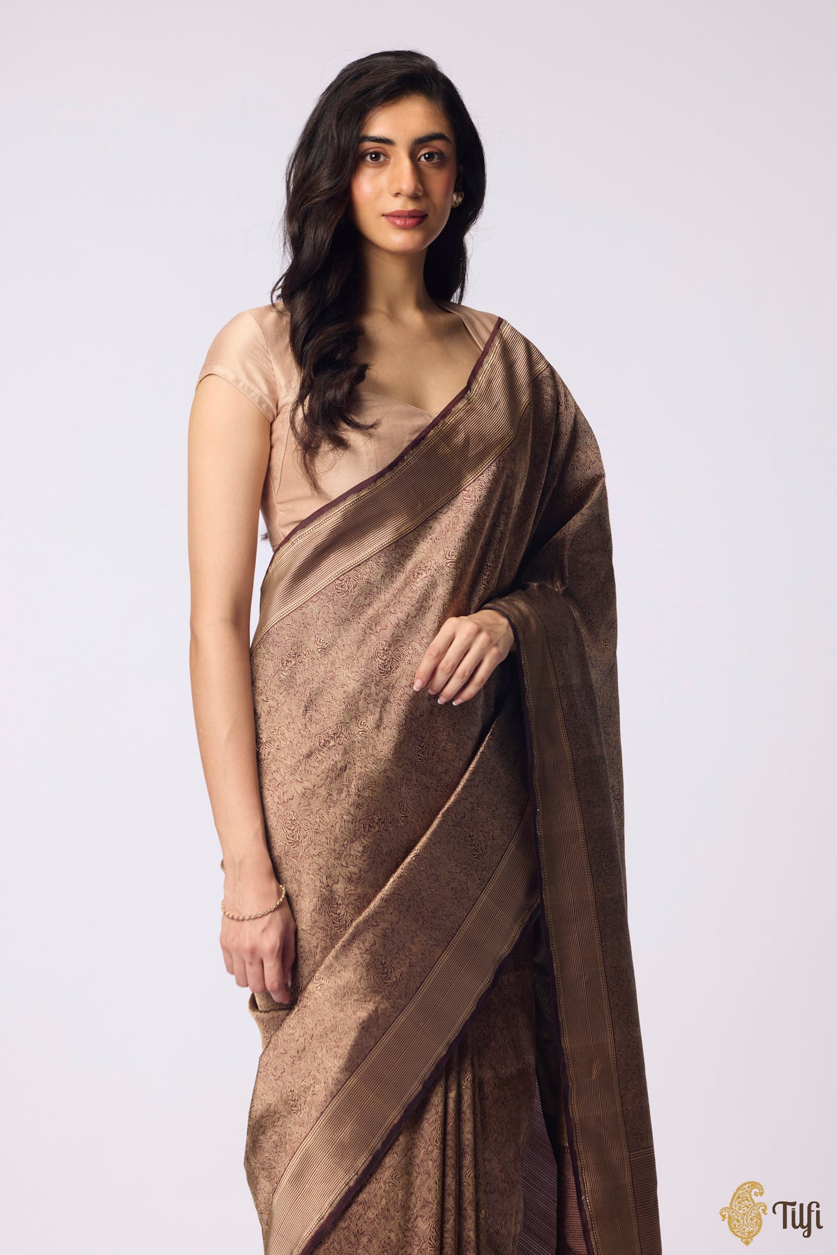 'Empress of the Wild' Dark Brown Pure Katan Silk Banarasi Handloom Saree
