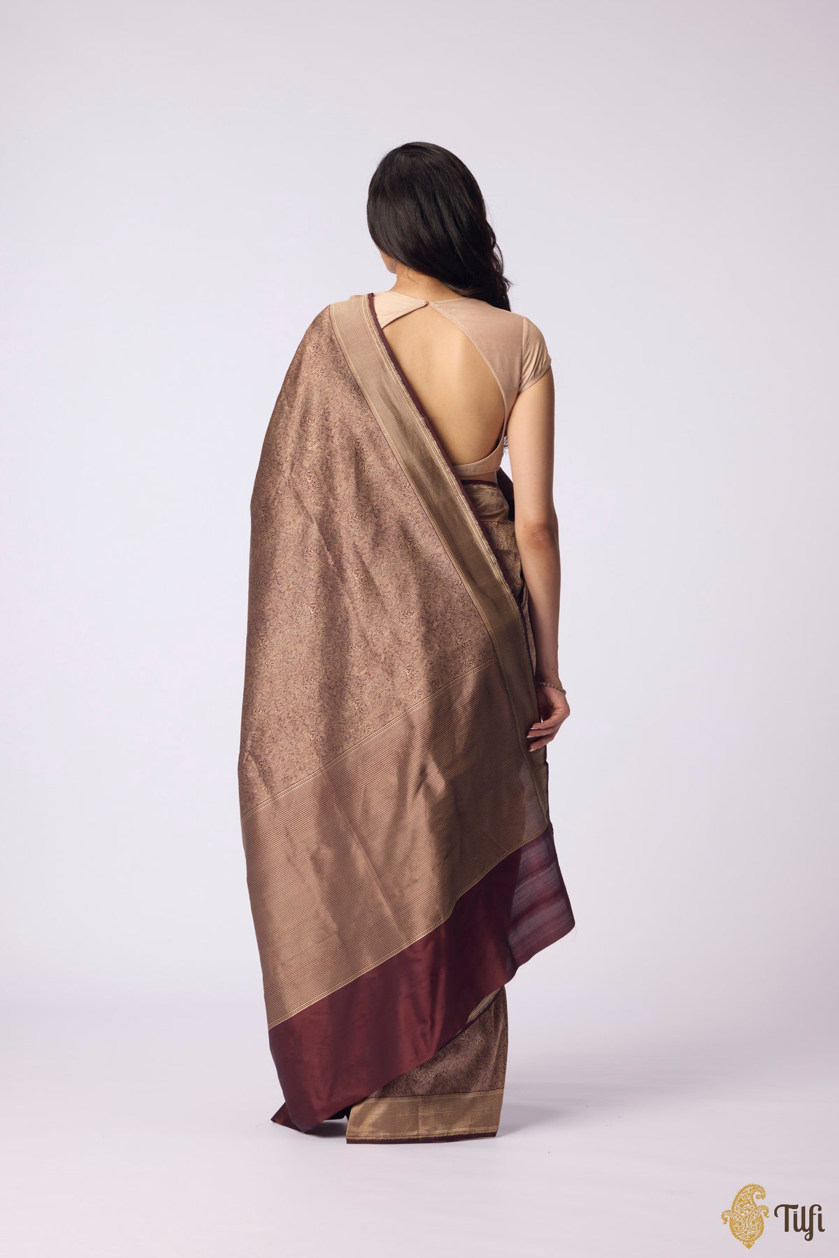 'Empress of the Wild' Dark Brown Pure Katan Silk Banarasi Handloom Saree