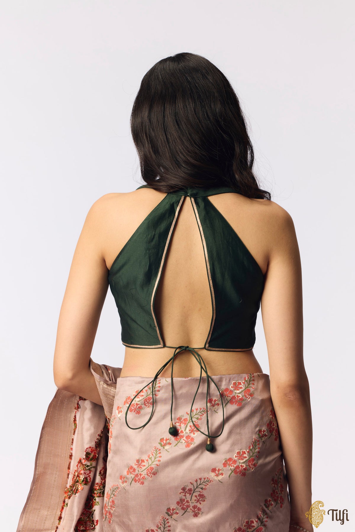 Deep Green Pure Silk Cotton Banarasi Handloom Blouse