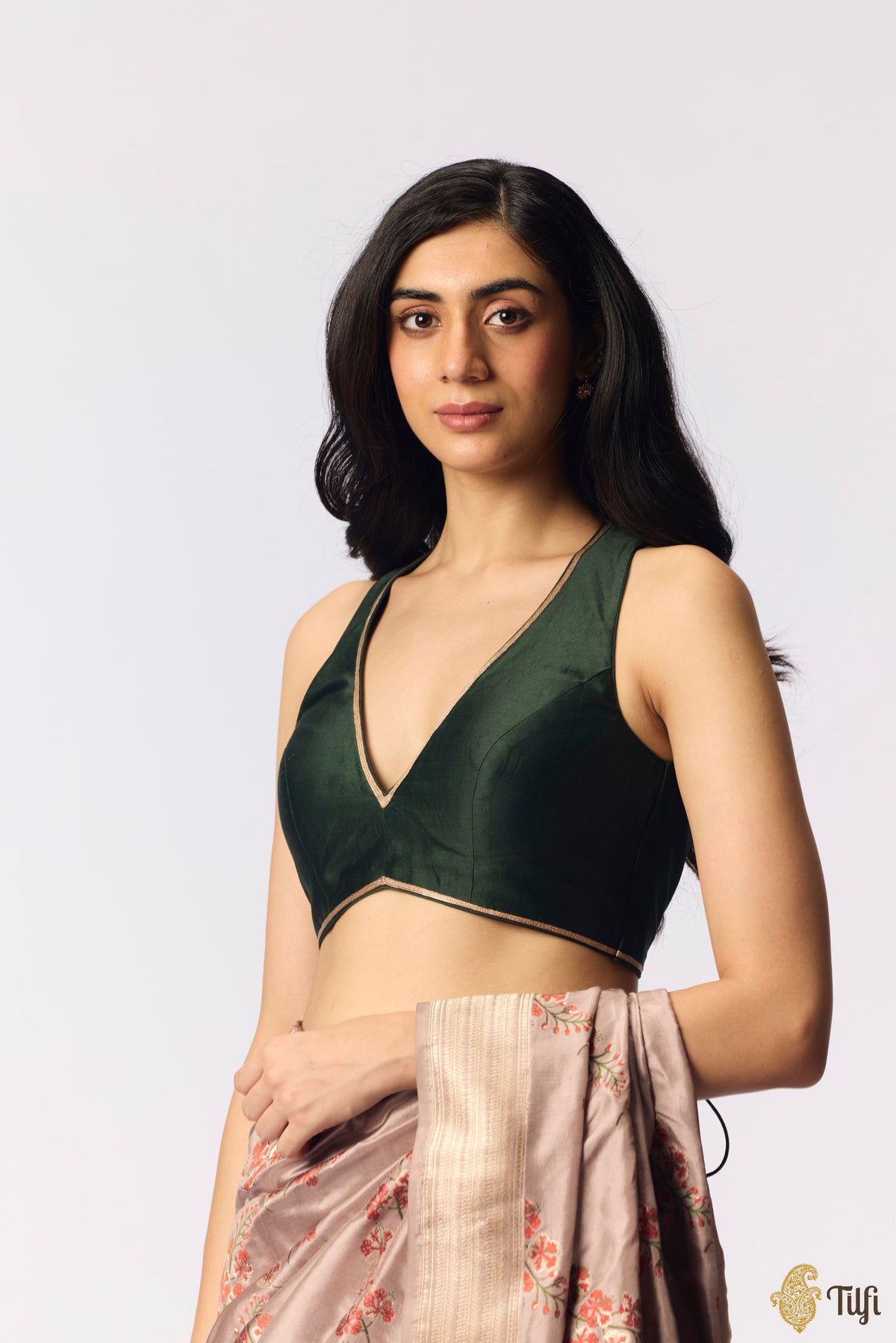 Deep Green Pure Silk Cotton Banarasi Handloom Blouse