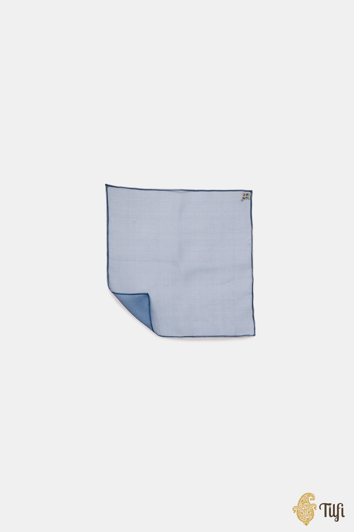 Blue Pure Katan Silk Handwoven Pocket Square Set