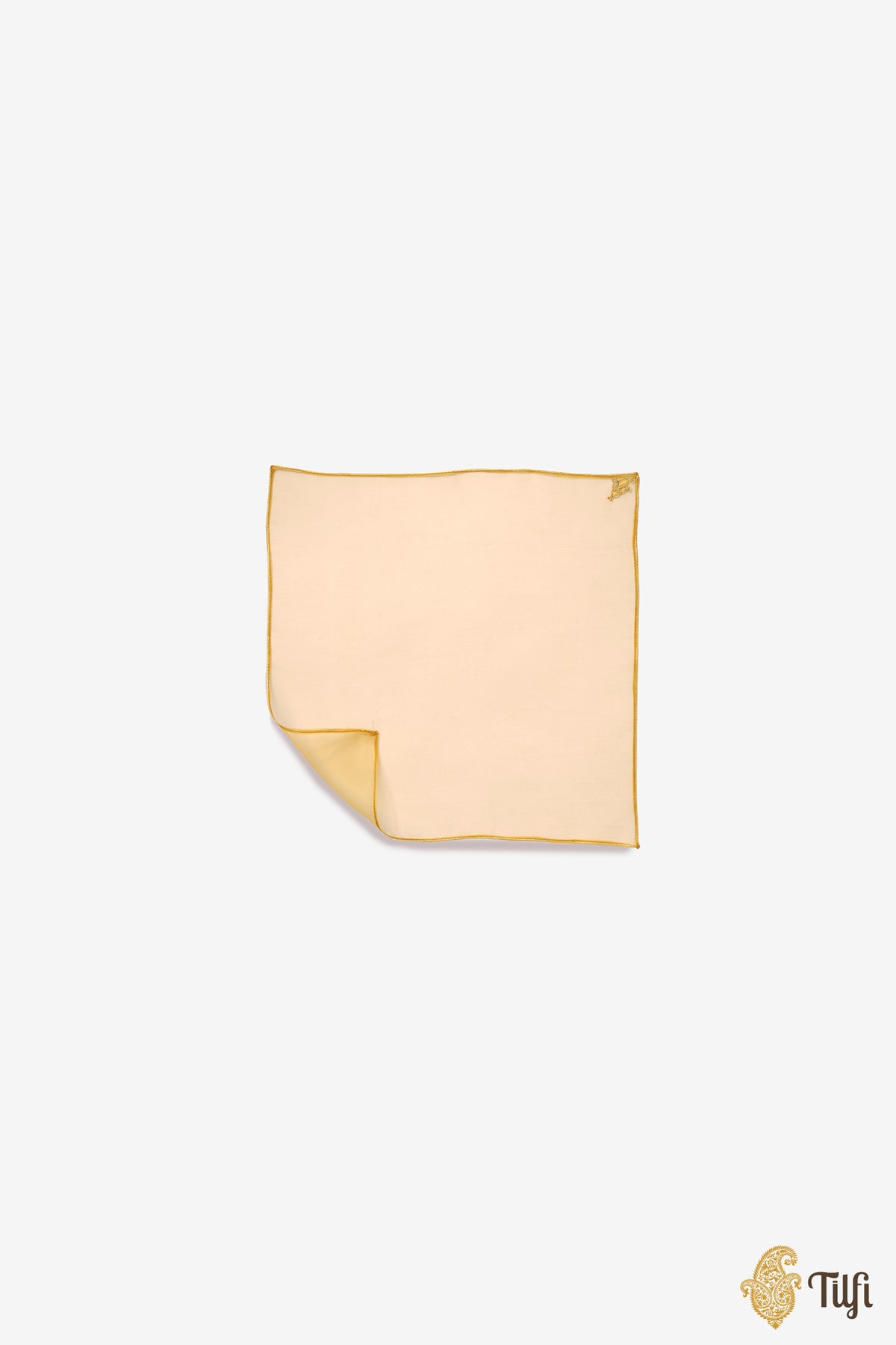 Beige Pure Satin Silk Tanchoi Handwoven Pocket Square Set