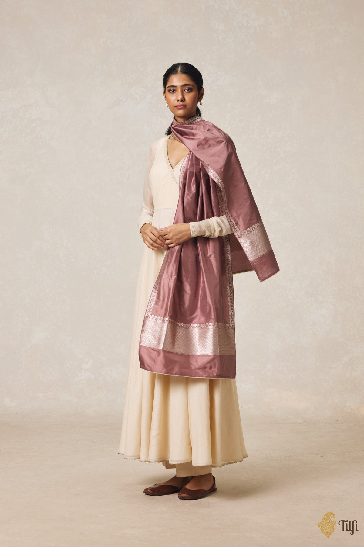 Old Rose Pink Pure Katan Silk Banarasi Handloom Stole