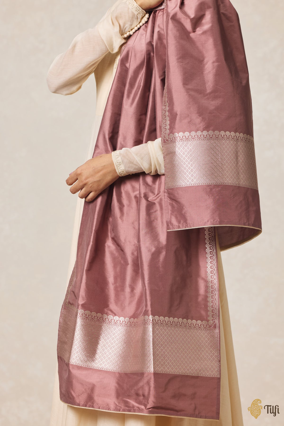 Old Rose Pink Pure Katan Silk Banarasi Handloom Stole