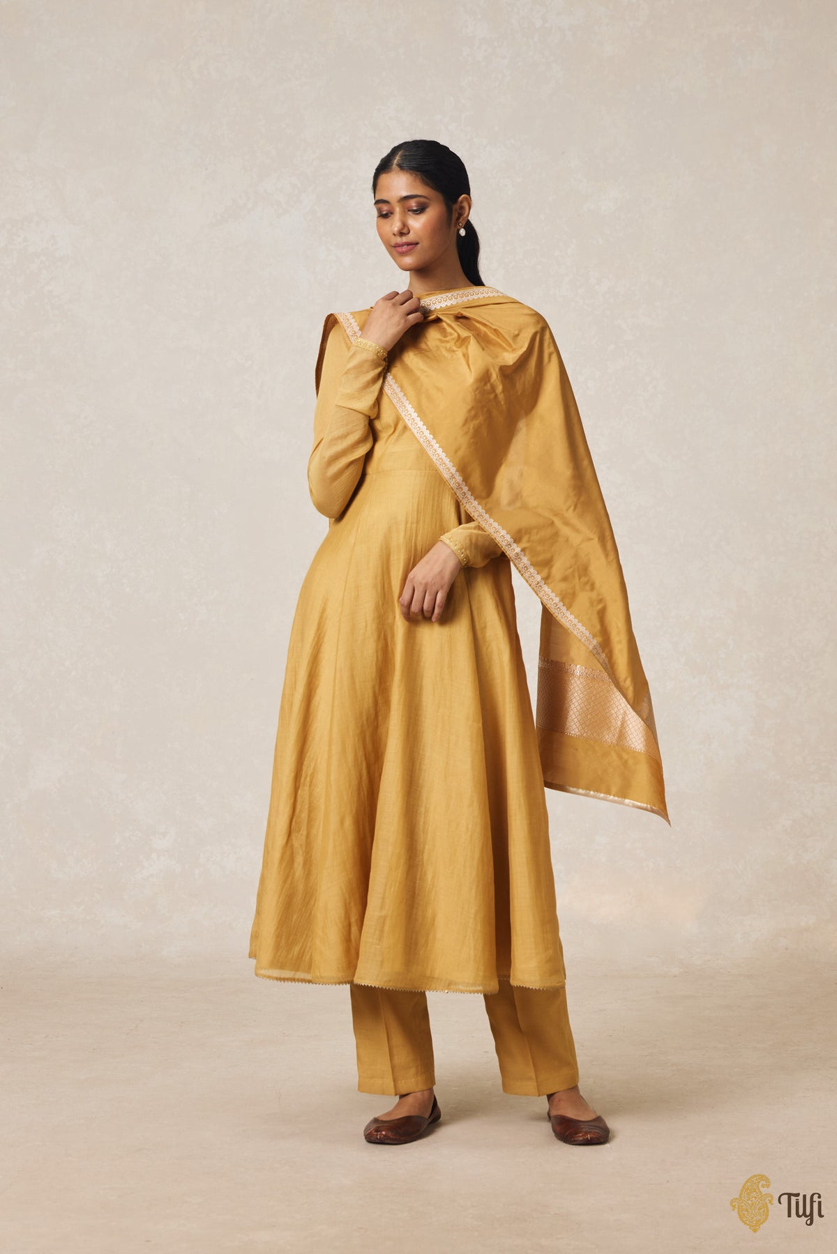 Mustard Yellow Pure Katan Silk Banarasi Handloom Stole