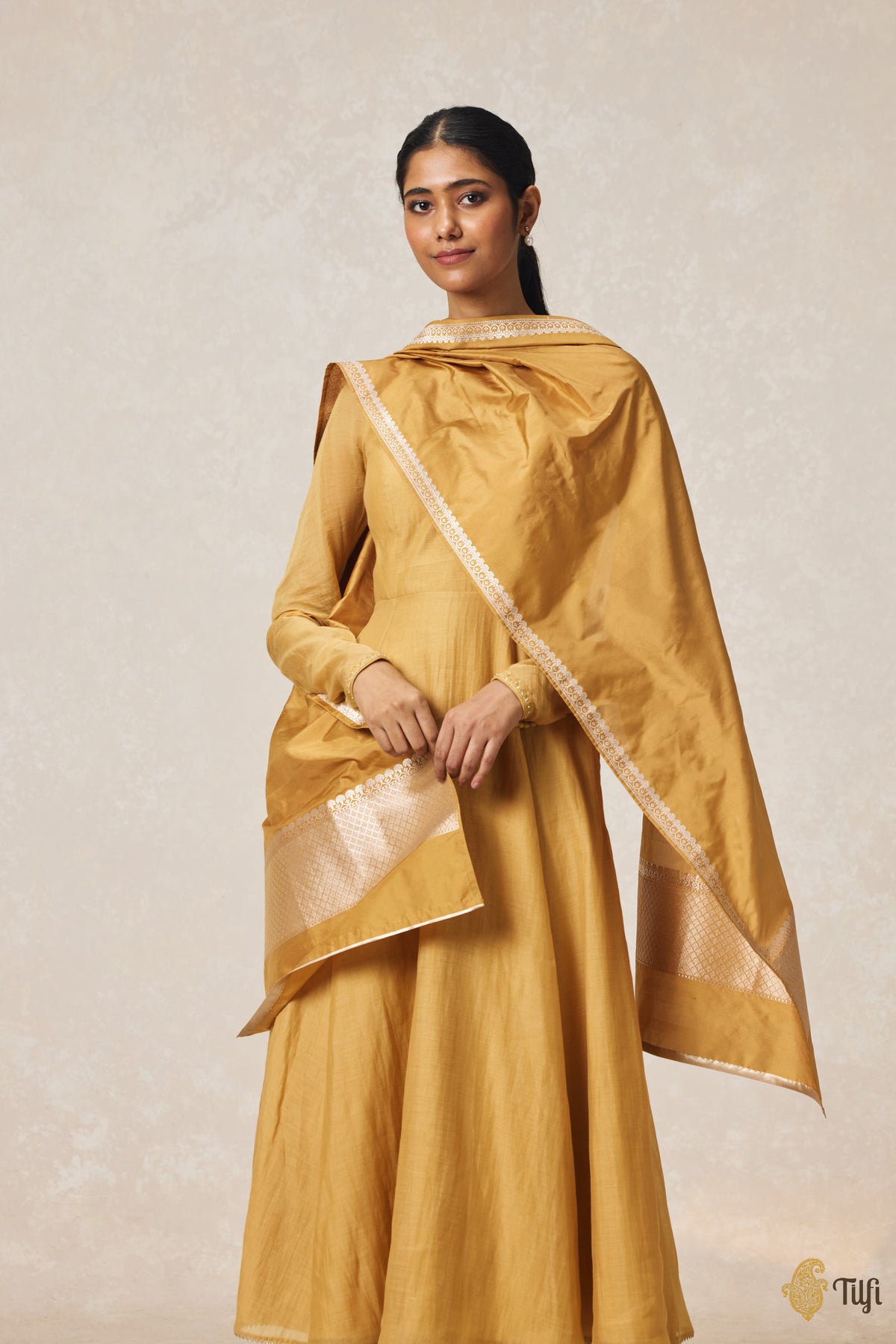 Mustard Yellow Pure Katan Silk Banarasi Handloom Stole