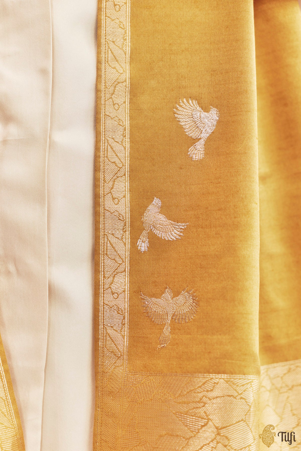 'Celine' Mustard Yellow Silk-Pashmina Wool Banarasi Handloom Stole