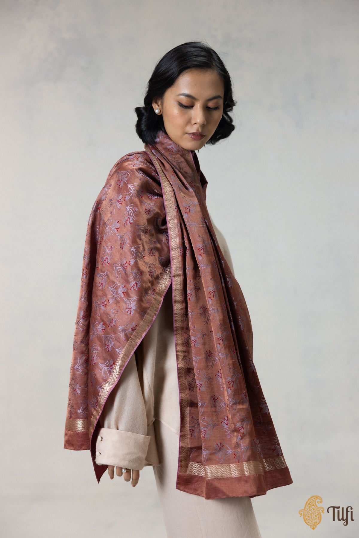 Brown Silk-Wool Banarasi Handloom Stole