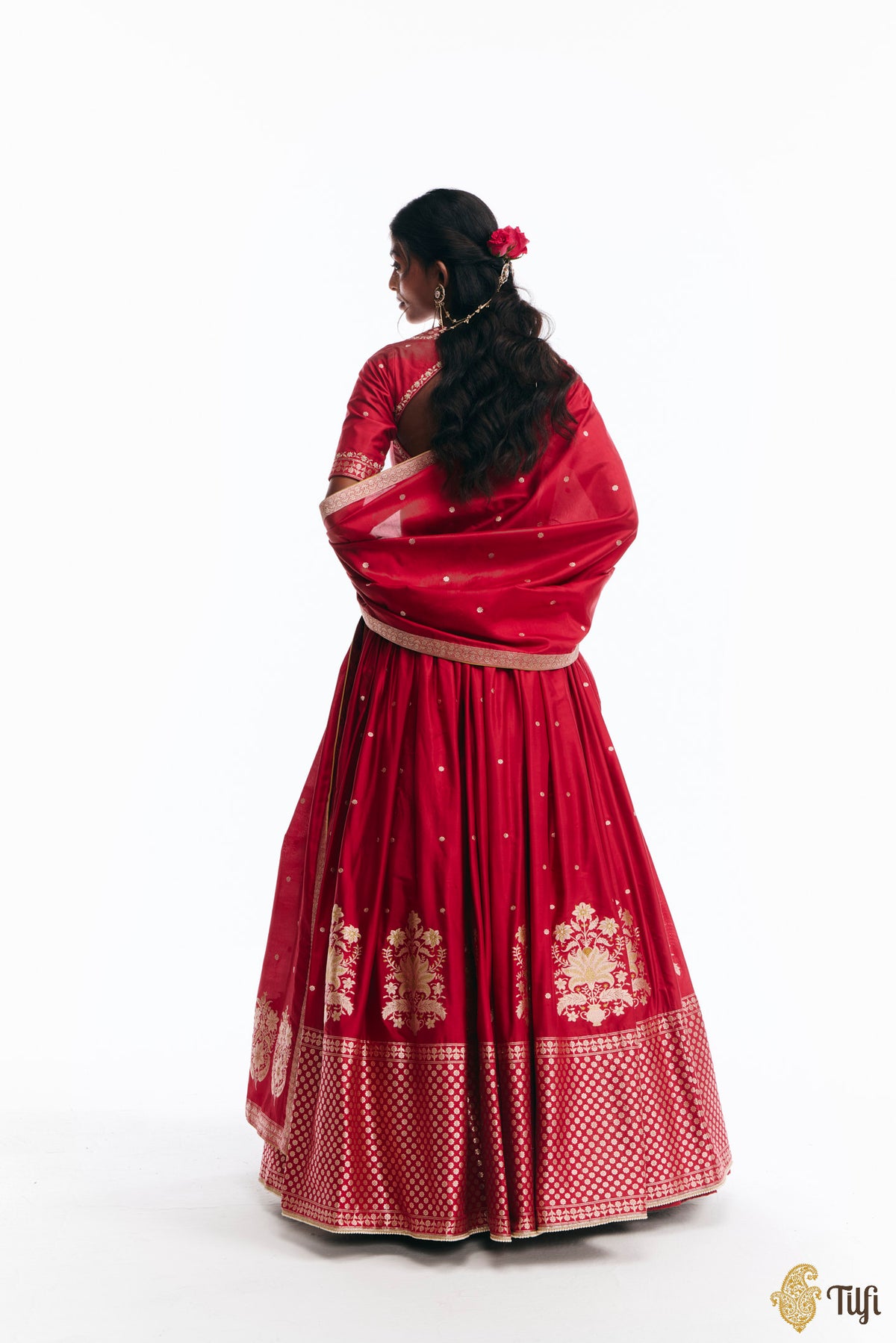 'Amreen' Red Pure Katan Silk Banarasi Handloom Lehenga Set
