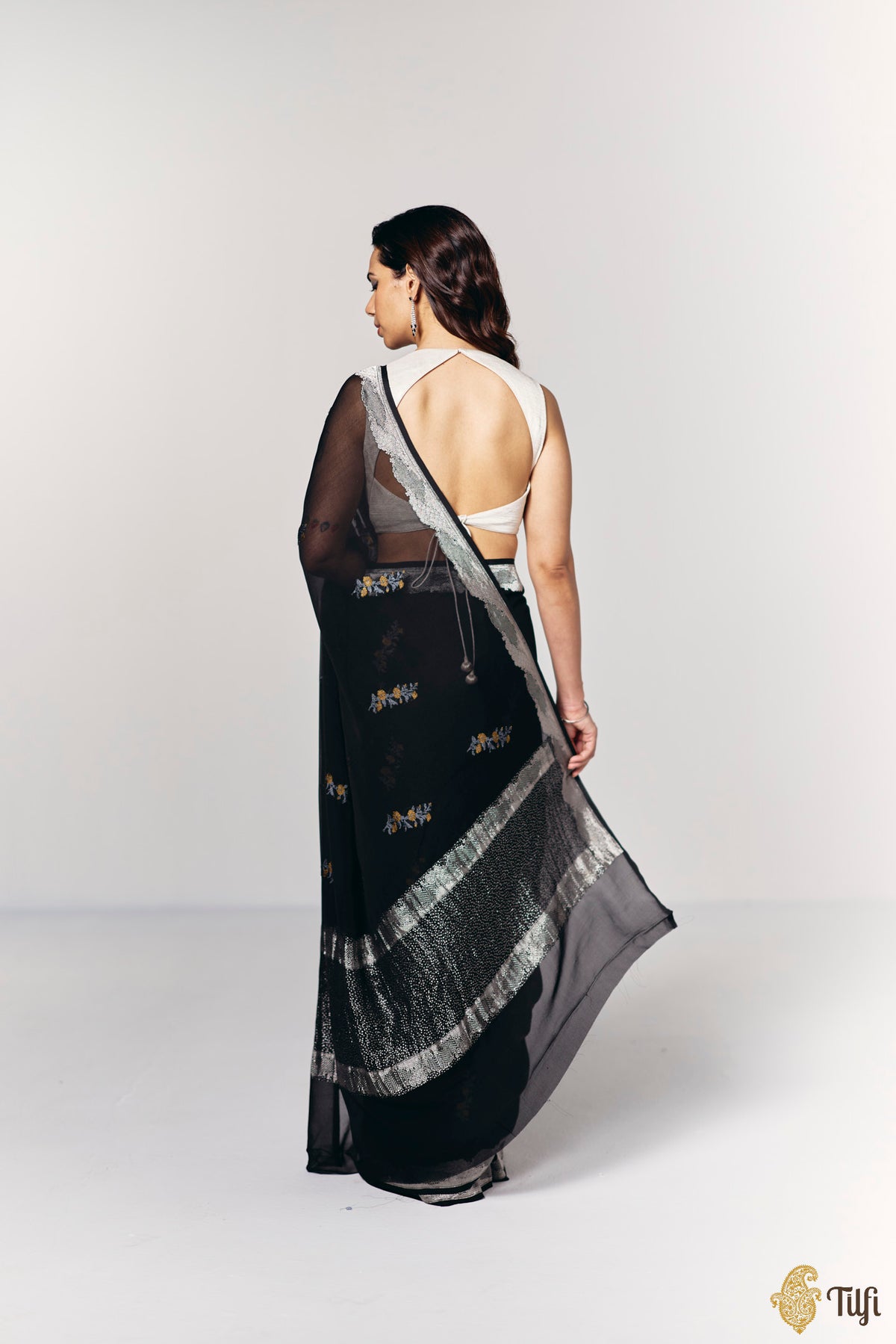 Pre-Order: 'Midnight Aries' Black Pure Khaddi Georgette Banarasi Handloom Saree