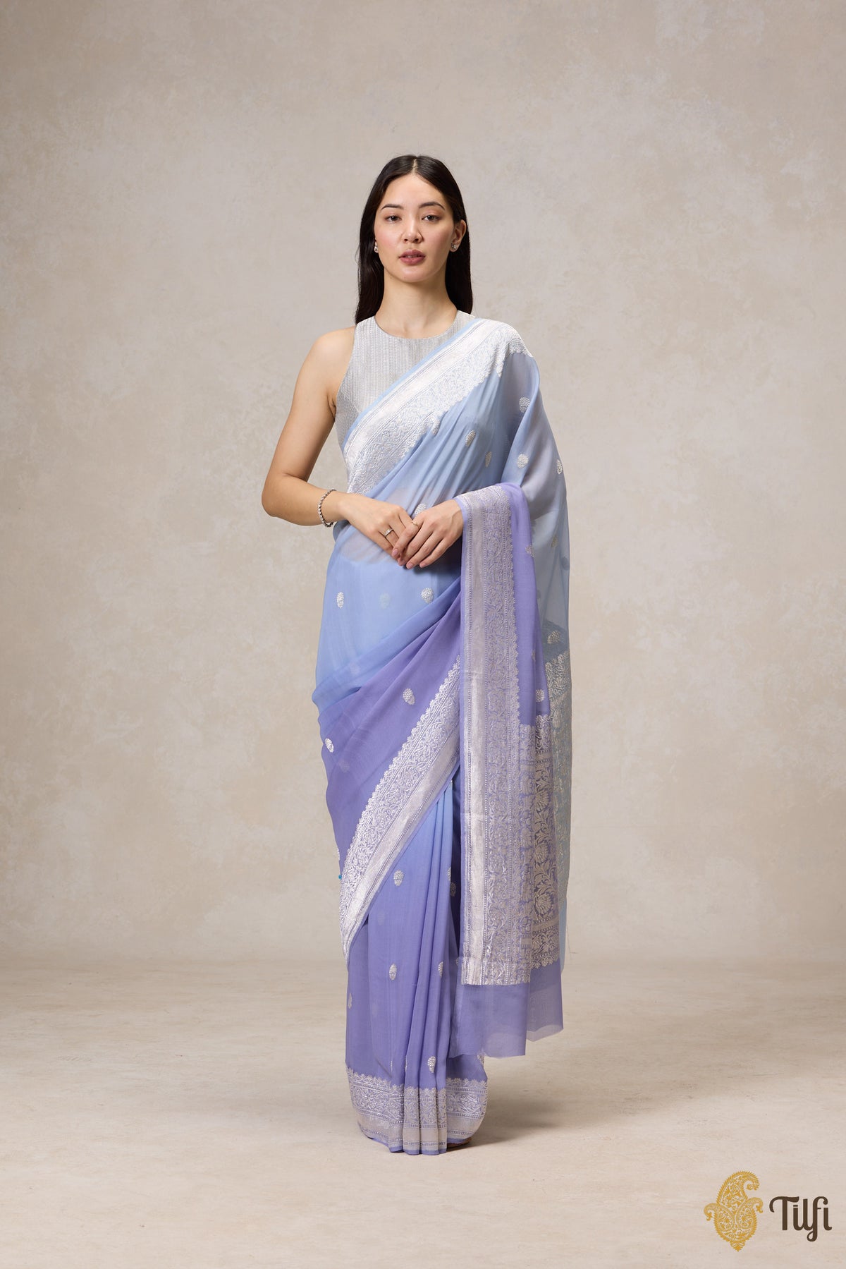 Blue Ombre Pure Khaddi Georgette Banarasi Handloom Saree