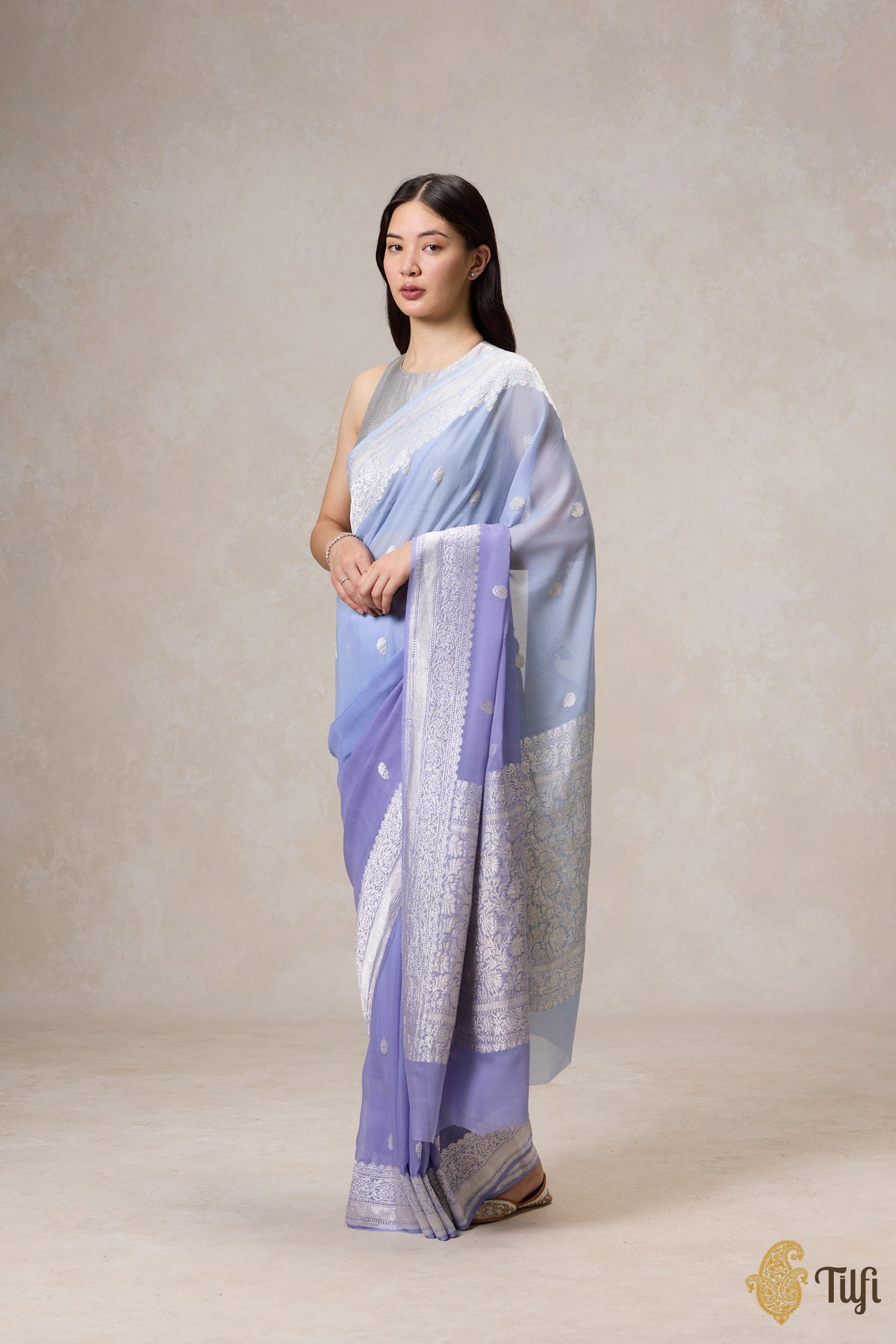 Blue Ombre Pure Khaddi Georgette Banarasi Handloom Saree