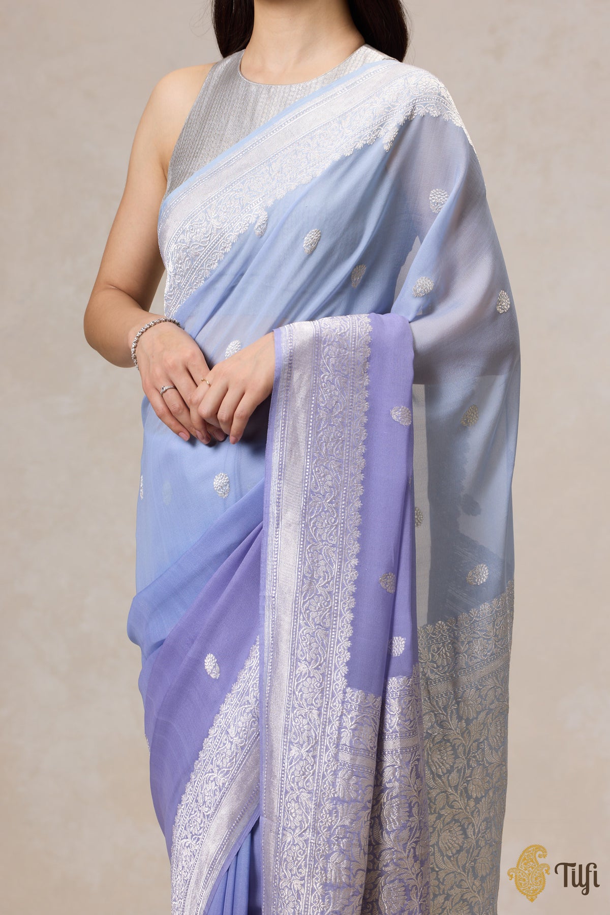 Blue Ombre Pure Khaddi Georgette Banarasi Handloom Saree