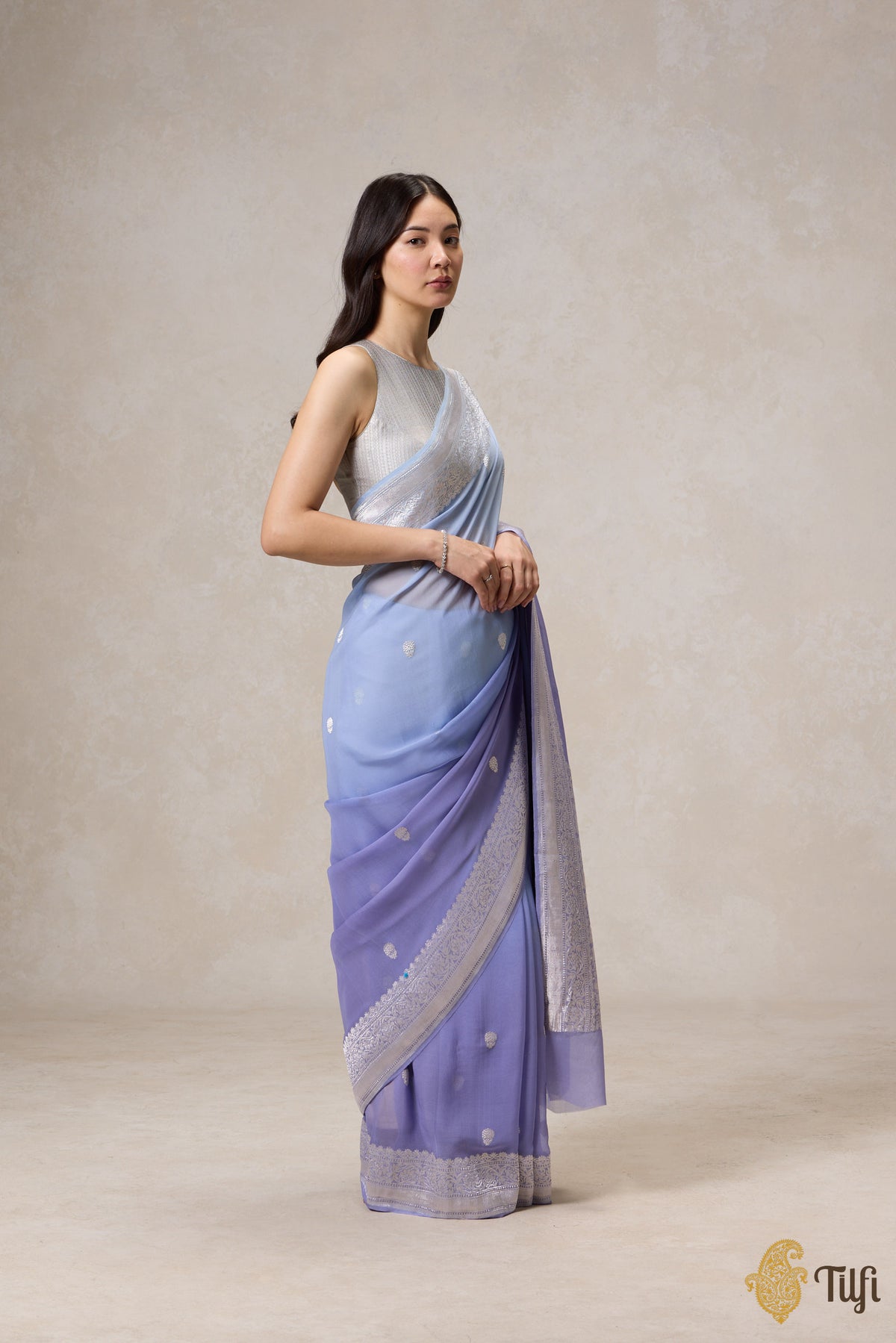 Blue Ombre Pure Khaddi Georgette Banarasi Handloom Saree