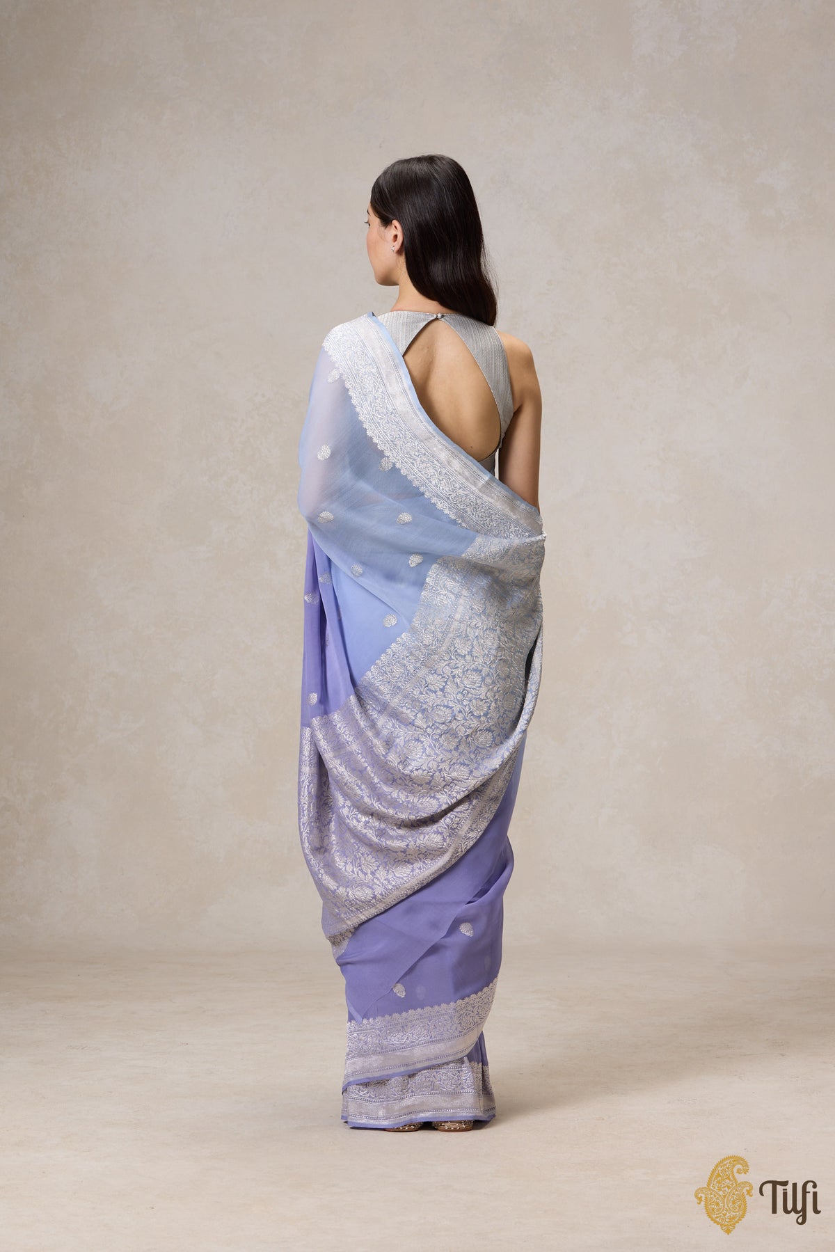 Blue Ombre Pure Khaddi Georgette Banarasi Handloom Saree