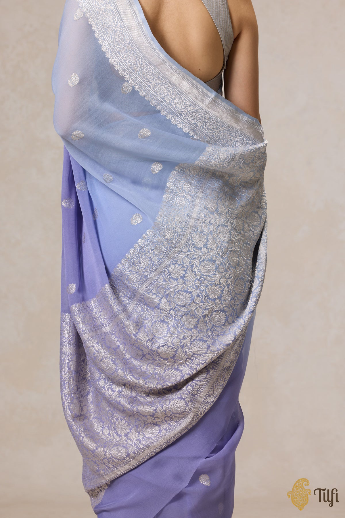 Blue Ombre Pure Khaddi Georgette Banarasi Handloom Saree