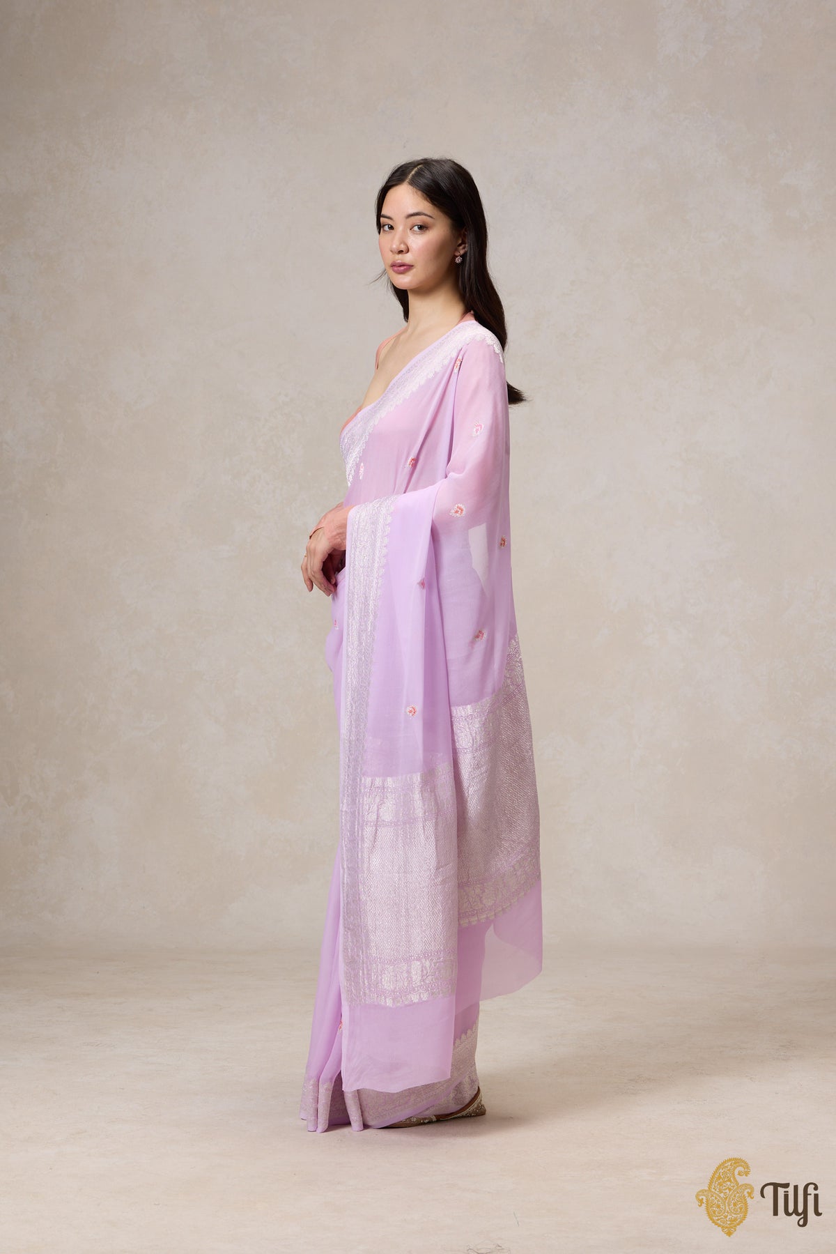 Pre-Order: Light Lavender Pink Pure Khaddi Georgette Banarasi Handloom Saree