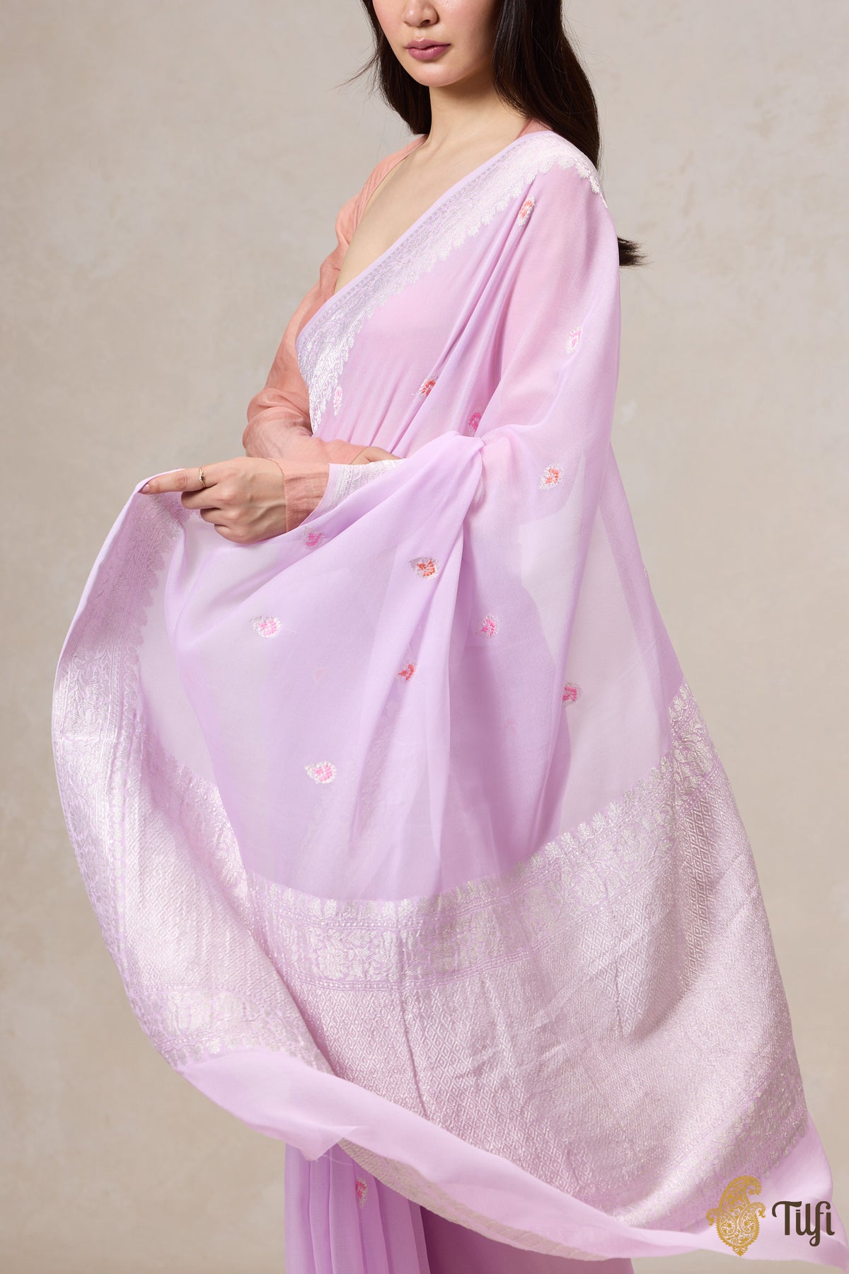 Pre-Order: Light Lavender Pink Pure Khaddi Georgette Banarasi Handloom Saree