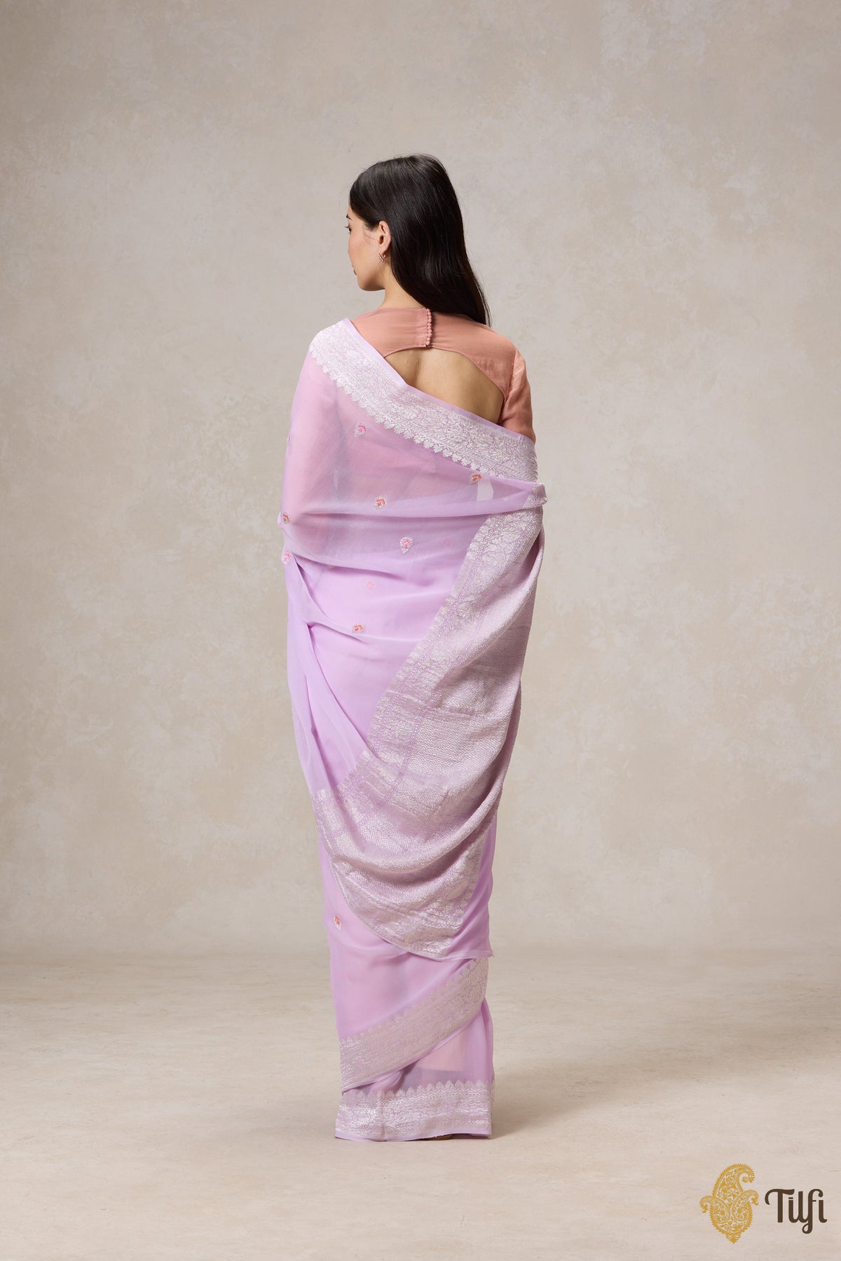 Pre-Order: Light Lavender Pink Pure Khaddi Georgette Banarasi Handloom Saree