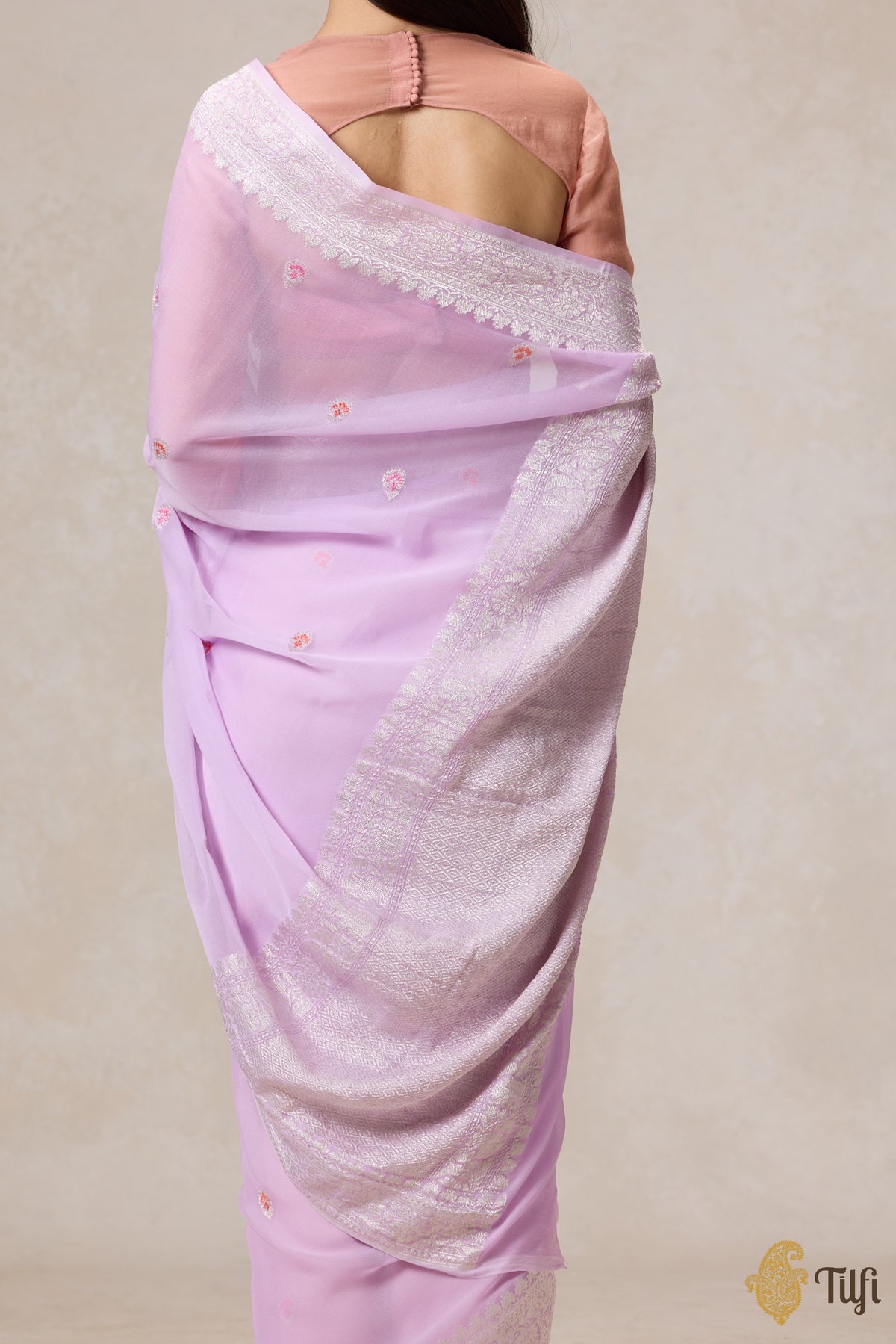 Pre-Order: Light Lavender Pink Pure Khaddi Georgette Banarasi Handloom Saree