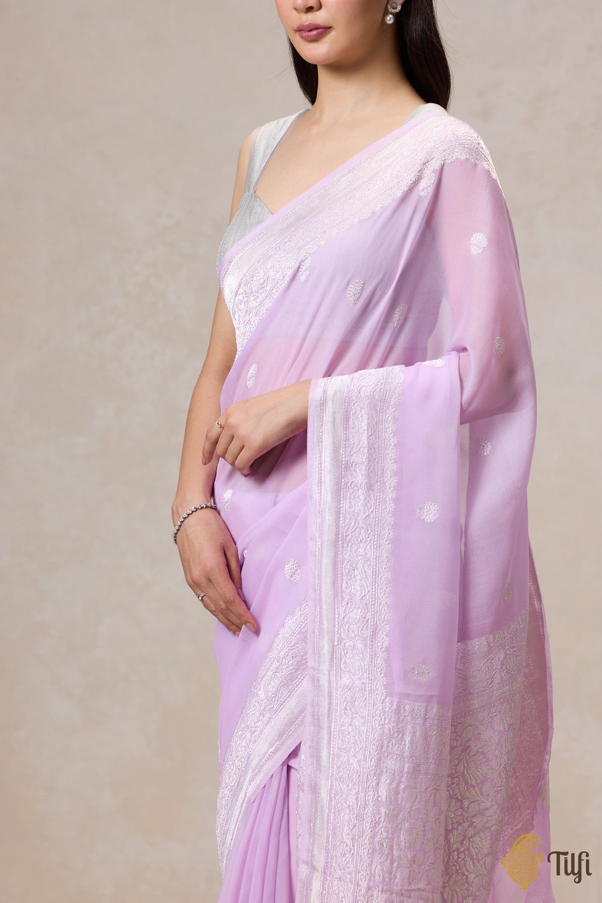 Light Lavender Pure Khaddi Georgette Banarasi Handloom Saree