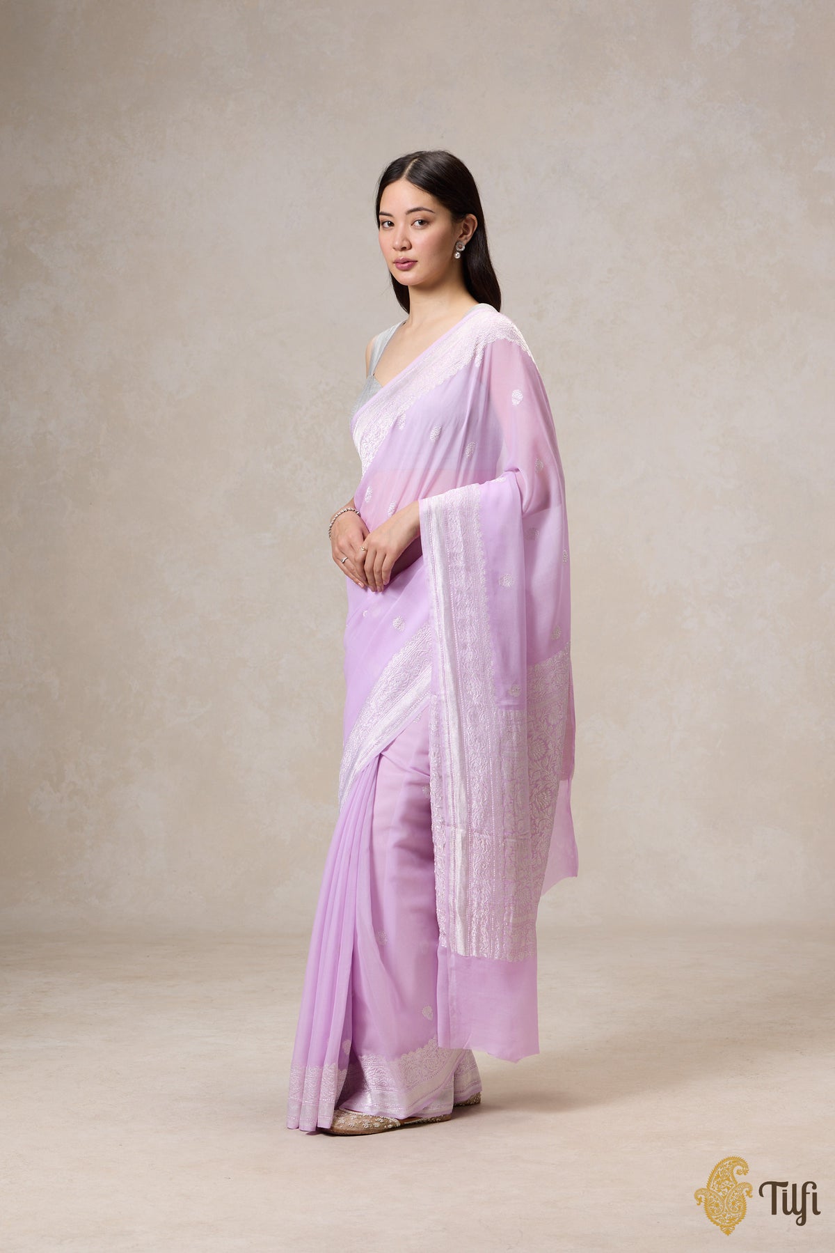 Light Lavender Pure Khaddi Georgette Banarasi Handloom Saree