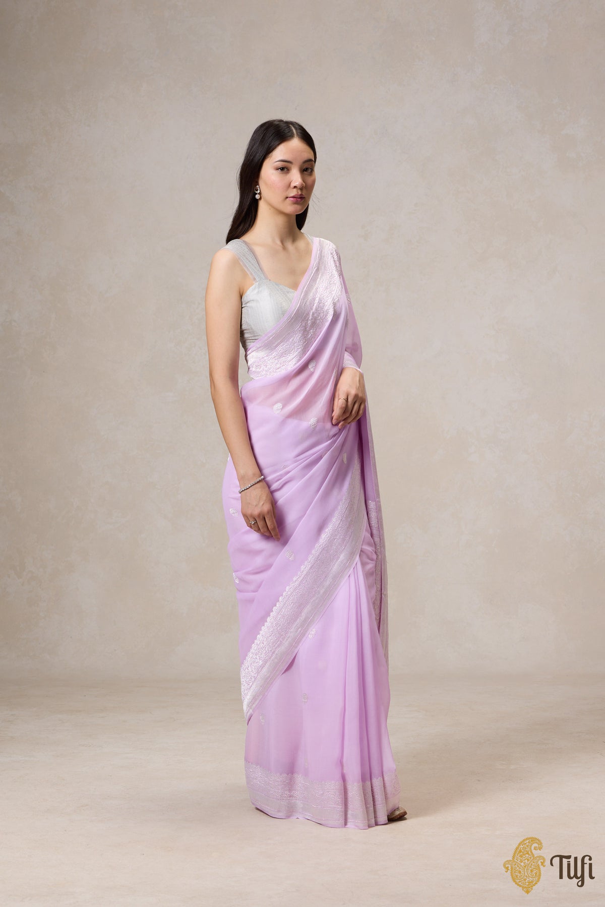 Light Lavender Pure Khaddi Georgette Banarasi Handloom Saree