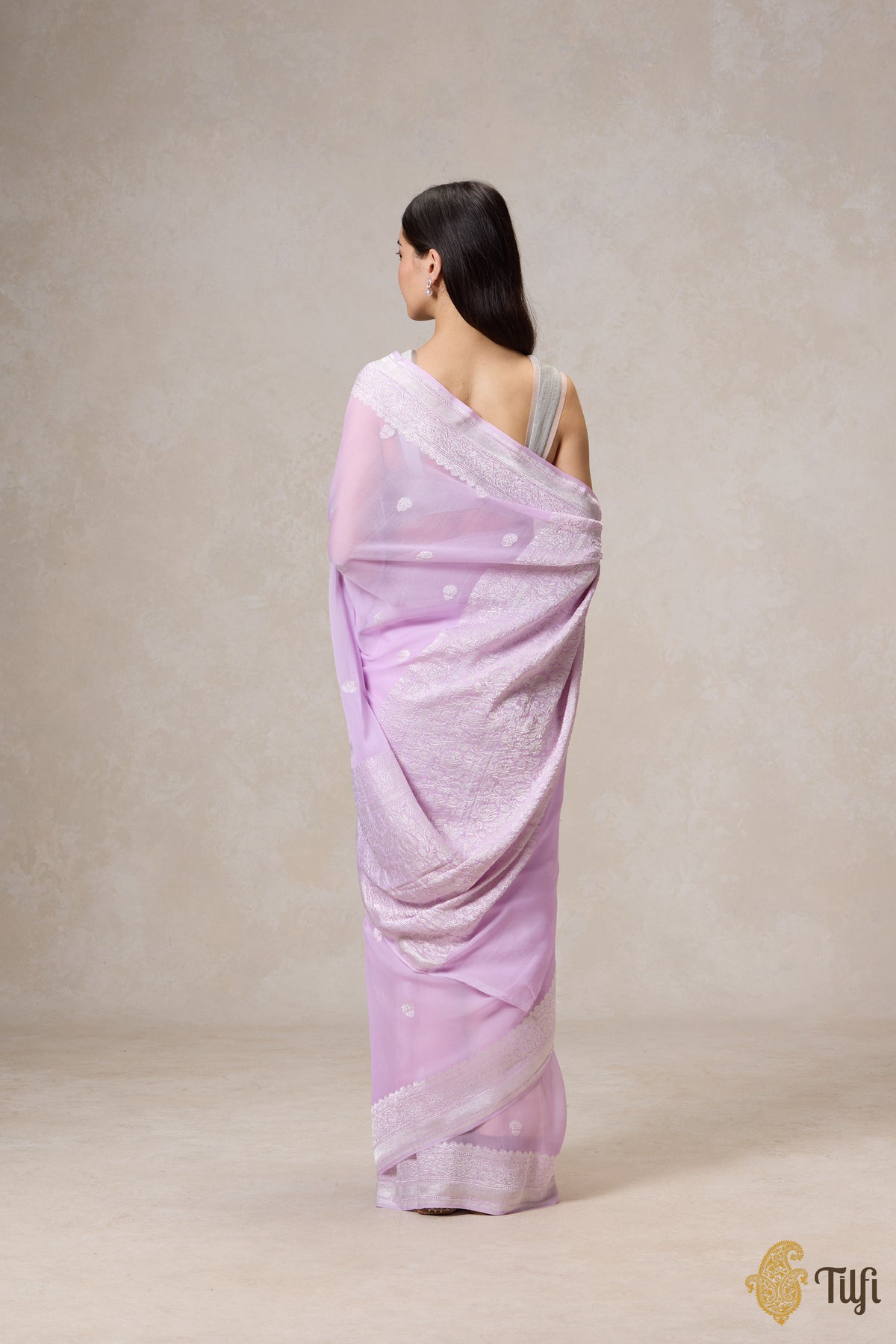 Light Lavender Pure Khaddi Georgette Banarasi Handloom Saree