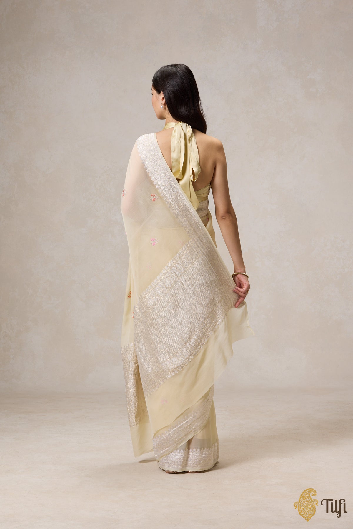 Pastel Yellow Pure Khaddi Georgette Banarasi Handloom Saree