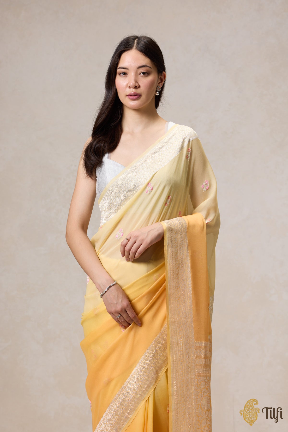 Yellow Ombre Pure Khaddi Georgette Banarasi Handloom Saree