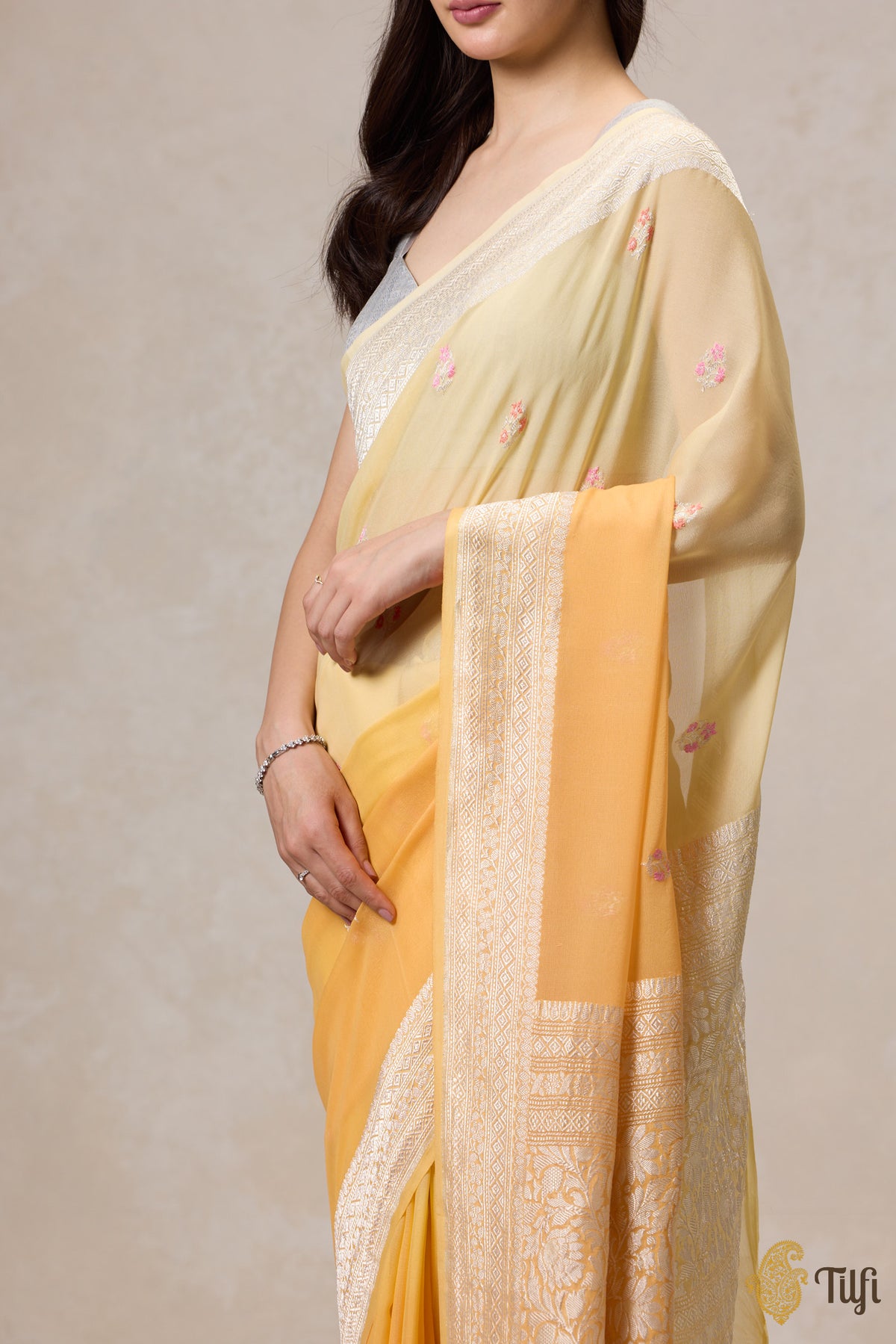 Yellow Ombre Pure Khaddi Georgette Banarasi Handloom Saree