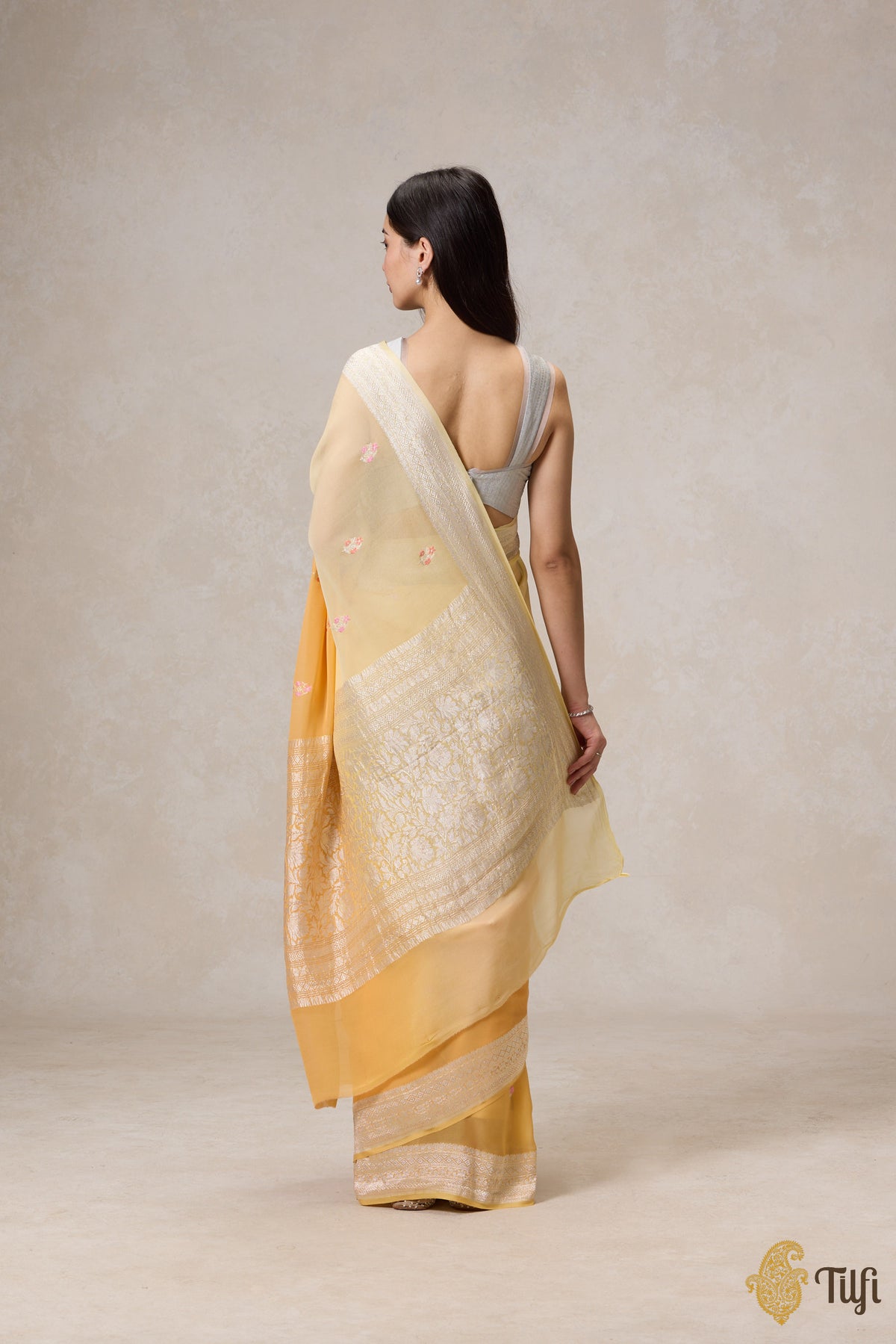 Yellow Ombre Pure Khaddi Georgette Banarasi Handloom Saree