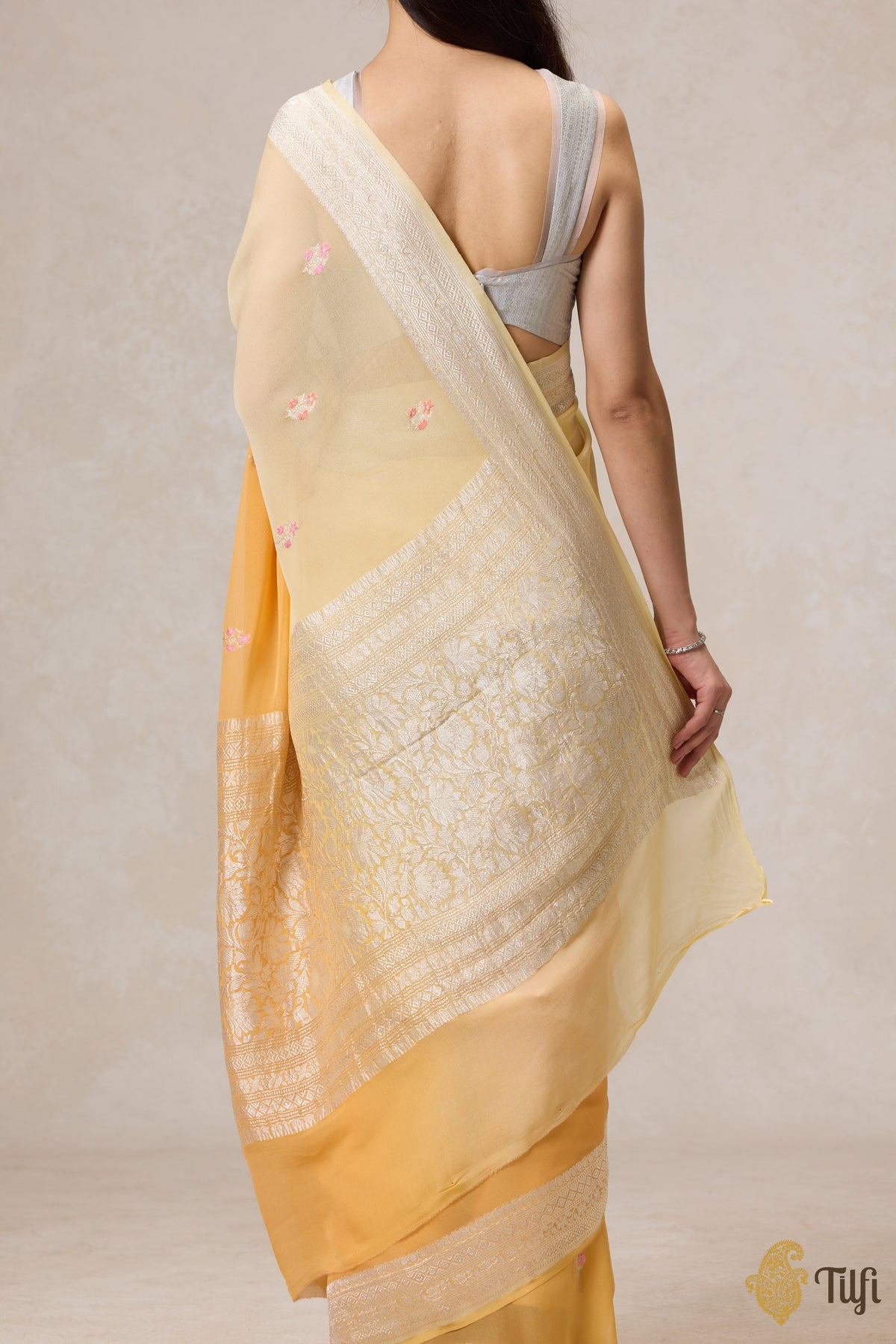 Yellow Ombre Pure Khaddi Georgette Banarasi Handloom Saree