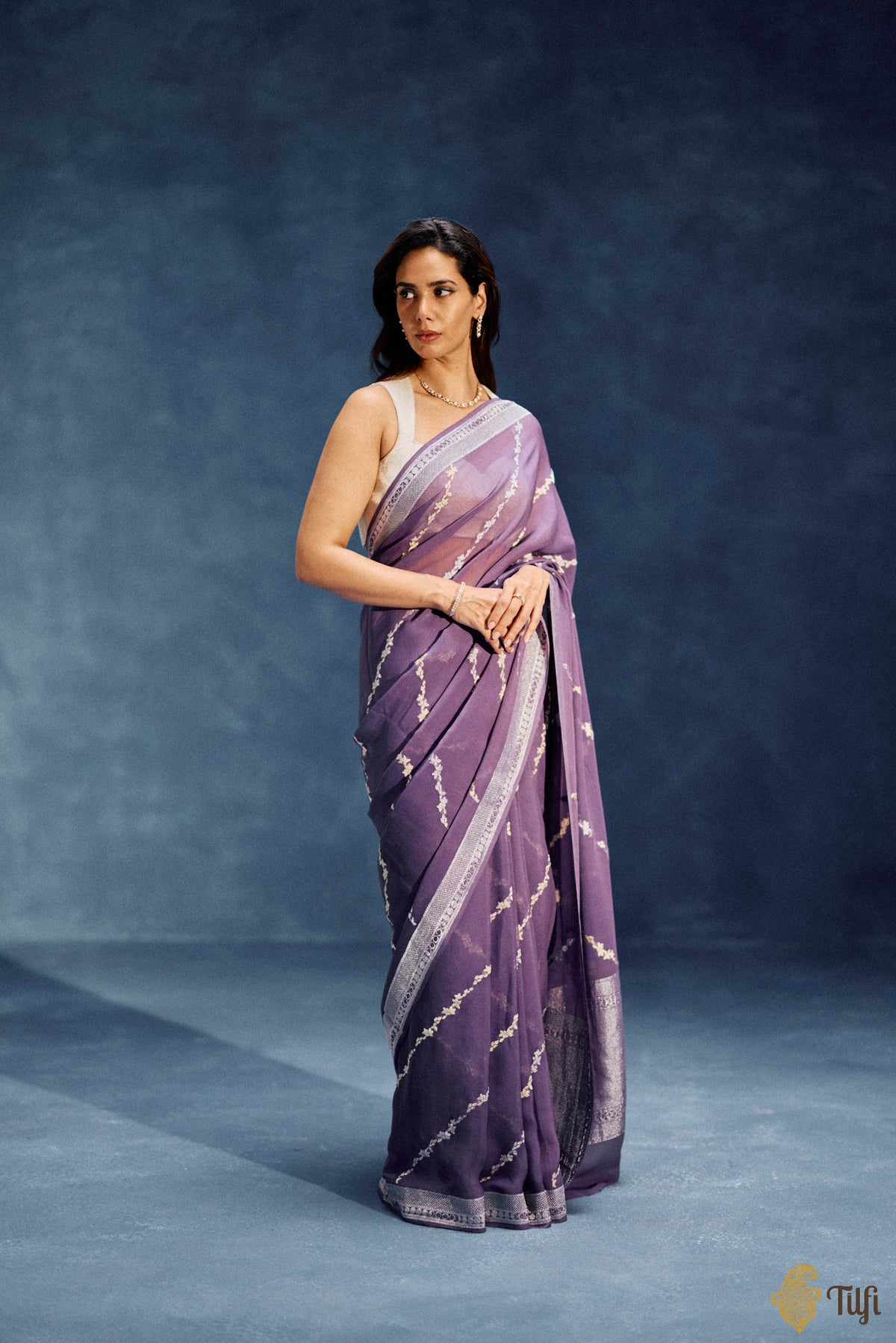 'Moods of the Moon' Lilac Pure Khaddi Georgette Banarasi Handloom Saree