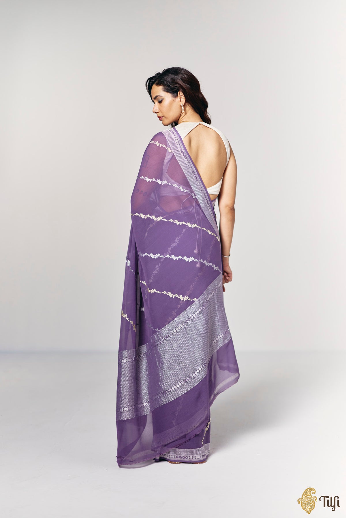 'Moods of the Moon' Lilac Pure Khaddi Georgette Banarasi Handloom Saree
