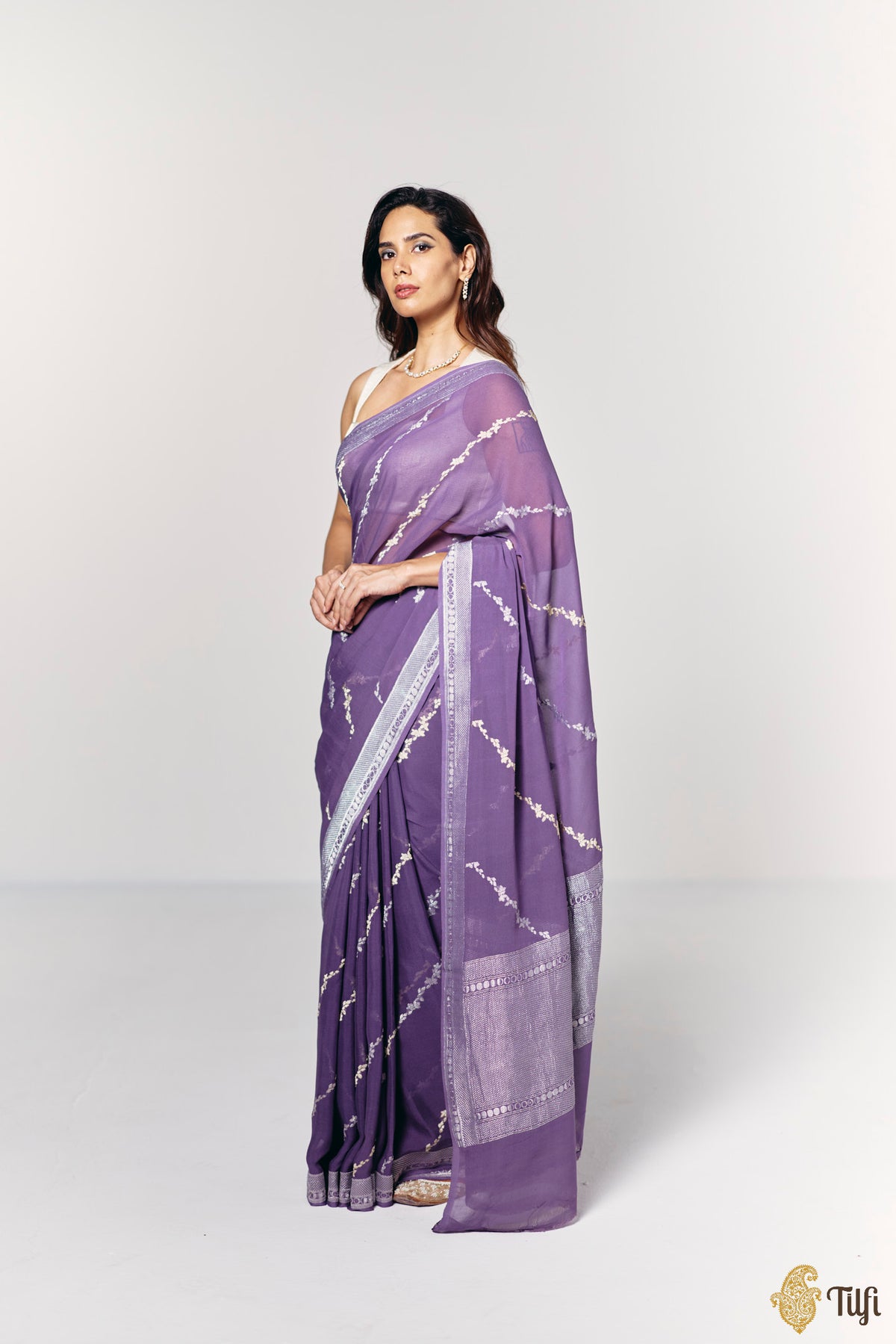 'Moods of the Moon' Lilac Pure Khaddi Georgette Banarasi Handloom Saree