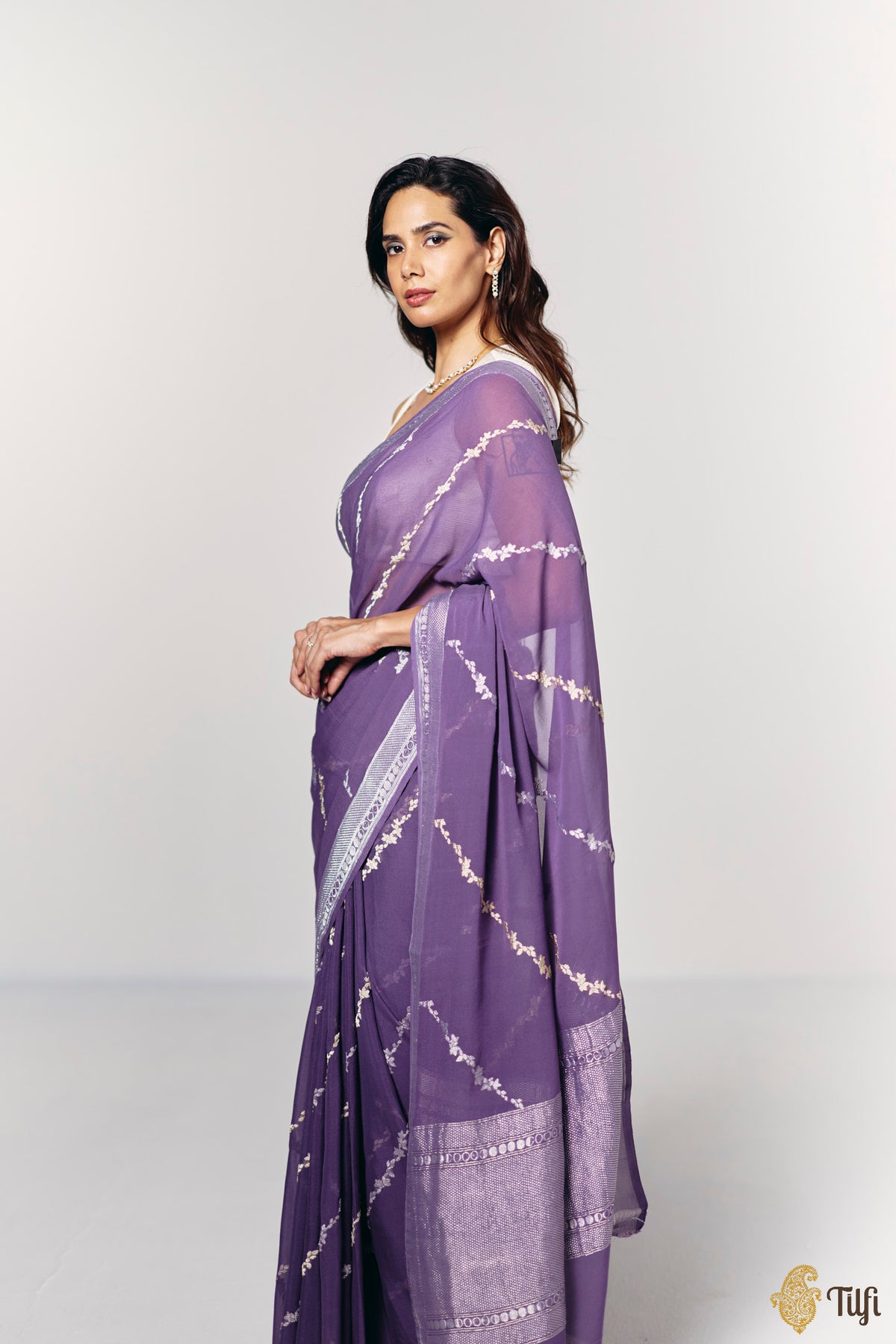 'Moods of the Moon' Lilac Pure Khaddi Georgette Banarasi Handloom Saree