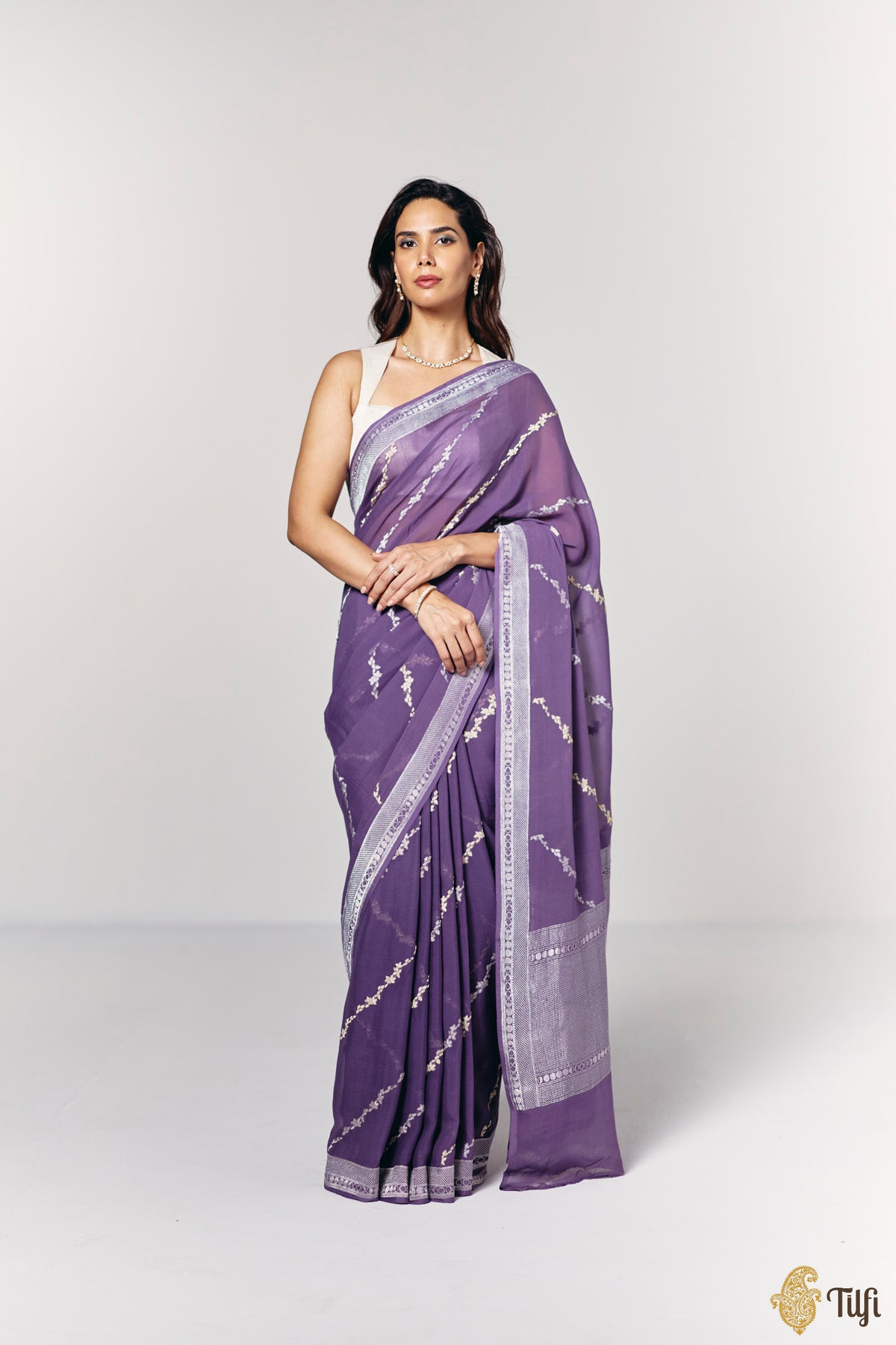 'Moods of the Moon' Lilac Pure Khaddi Georgette Banarasi Handloom Saree