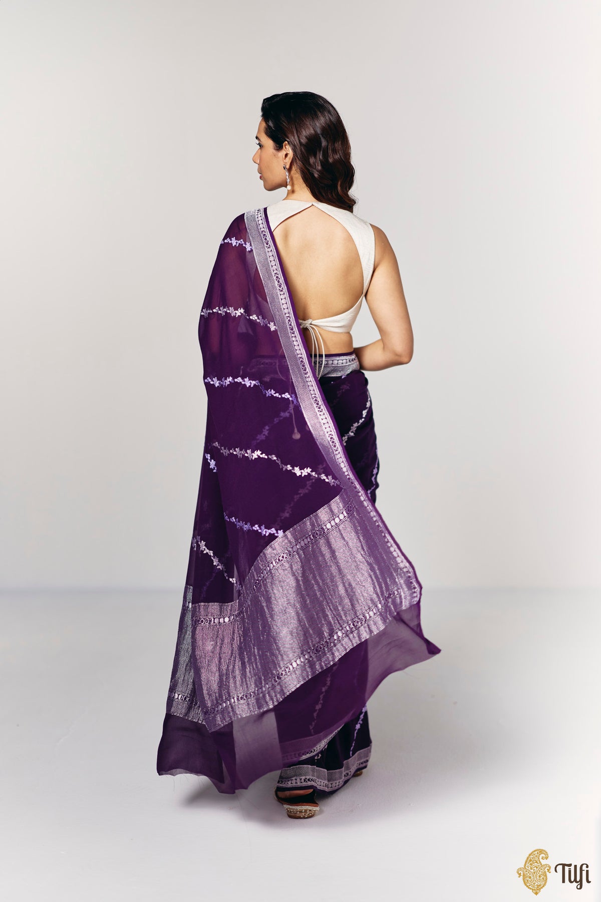 Pre-Order: 'Moods of the Moon' Deep Purple Pure Khaddi Georgette Banarasi Handloom Saree