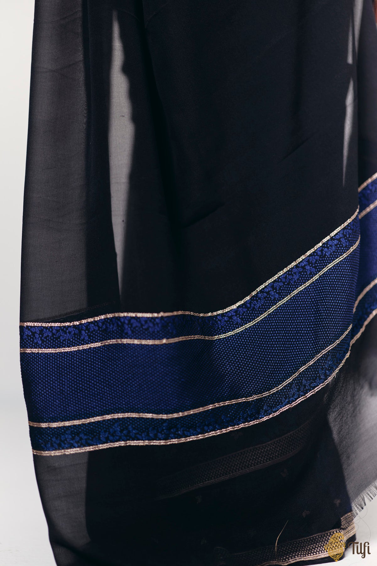 Pre-Order: 'Branches of Yasmine' Black Pure Khaddi Georgette Banarasi Handloom Saree