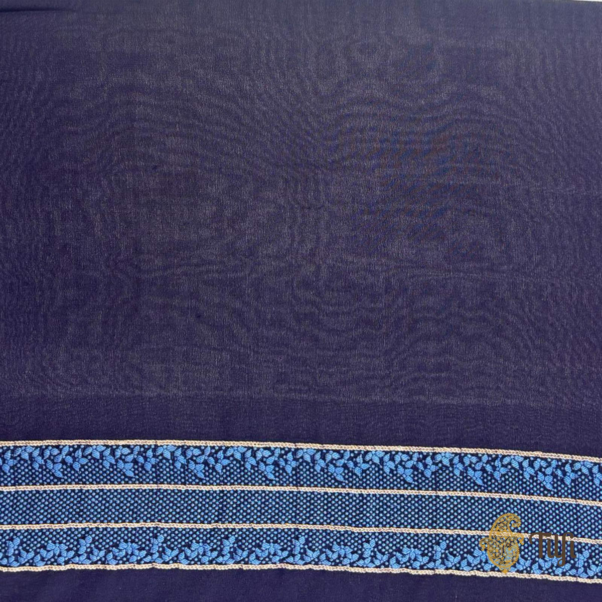 'Branches of Yasmine' Deep Navy Pure Khaddi Georgette Banarasi Handloom Saree