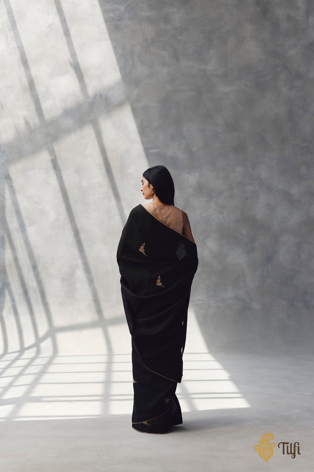 Pre-Order: 'Nilima' Black Pure Cotton Linen Banarasi Handloom Saree