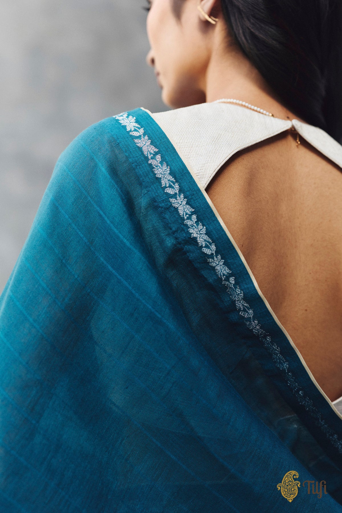Pre-Order: 'Amrita' Teal Blue Pure Cotton Linen Banarasi Handloom Saree