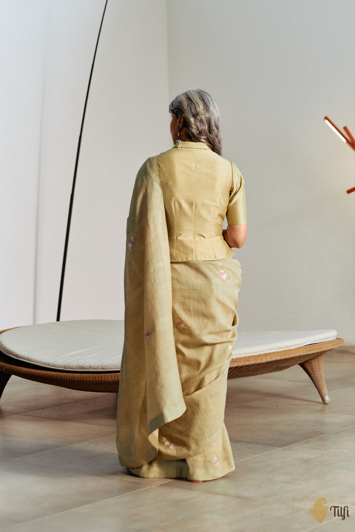 'Nilima' Sage Pure Cotton Linen Banarasi Handloom Saree