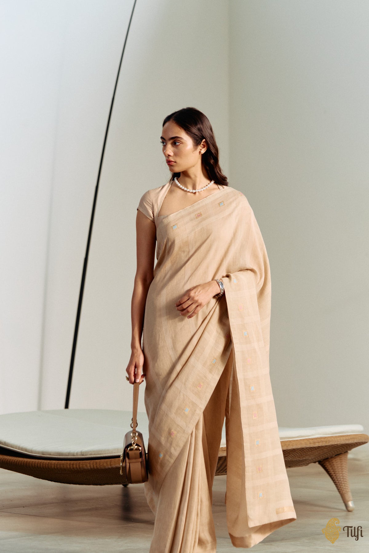 'Arpita' Khaki Brown Pure Cotton Linen Banarasi Handloom Saree